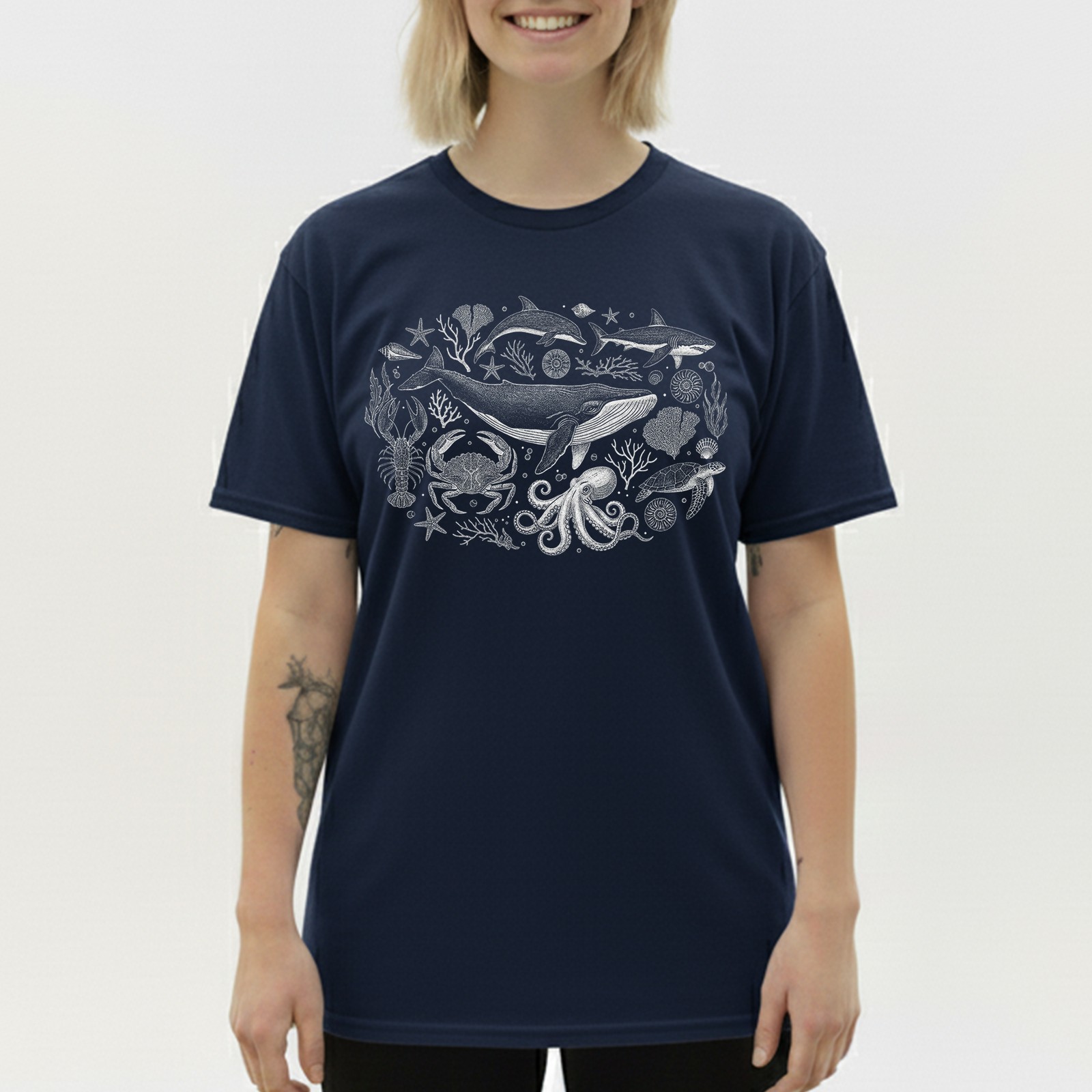 Sea Life Whale Shark Octopus Ocean Marine Retro Vintage Animal Gift Tee gallery