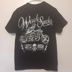 Work Sucks Lets Ride Mens M Motorcycles Skeleton T Shirt Black Gildan Biker