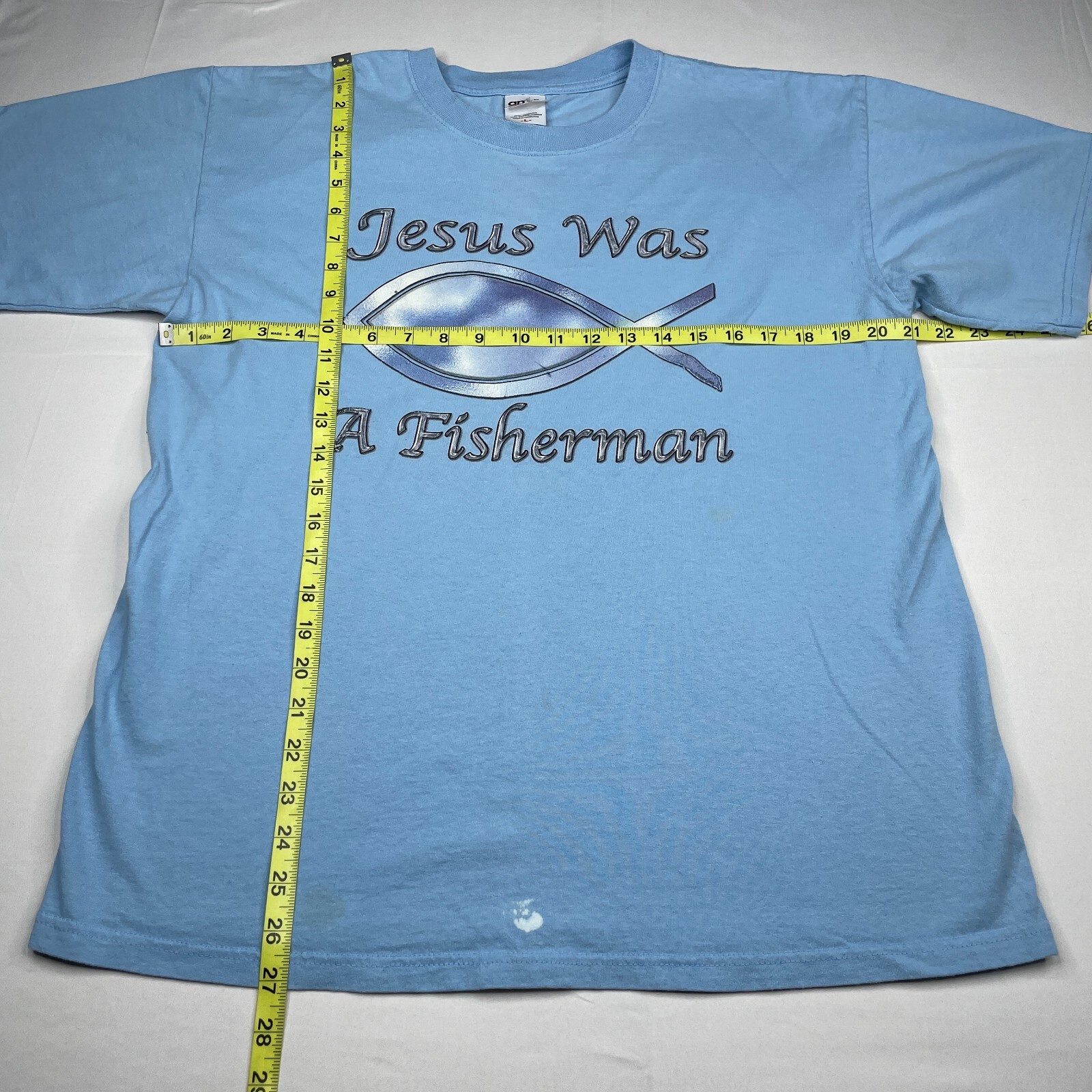 Vintage T Shirt Mens Large Blue Short Sleeve Tee Jesus Was A Fisherman gallery