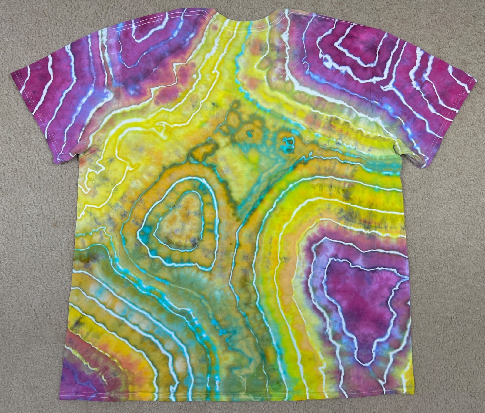 Handmade Ice Tie Dye T-Shirt 2XL Mens Womens Soft Cotton Yellow Violet Geode gallery