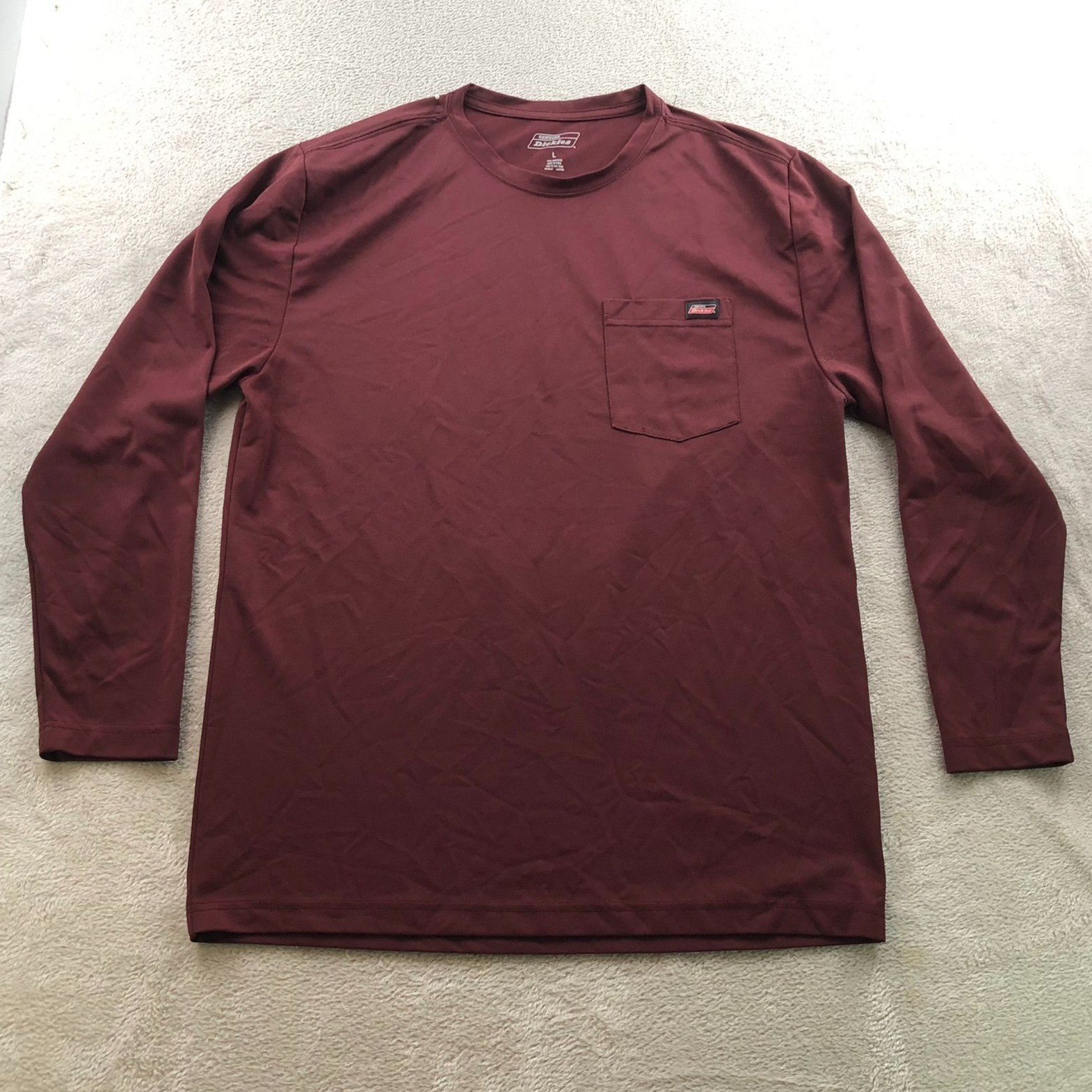 Genuine Dickies Mens Work T-Shirt Large Long Sleeve Pullover Pocket Tee Burgundy gallery