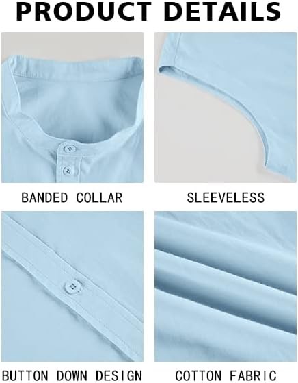 Mens Linen Cotton Sleeveless Button Down Shirt Summer Beach Casual Top gallery