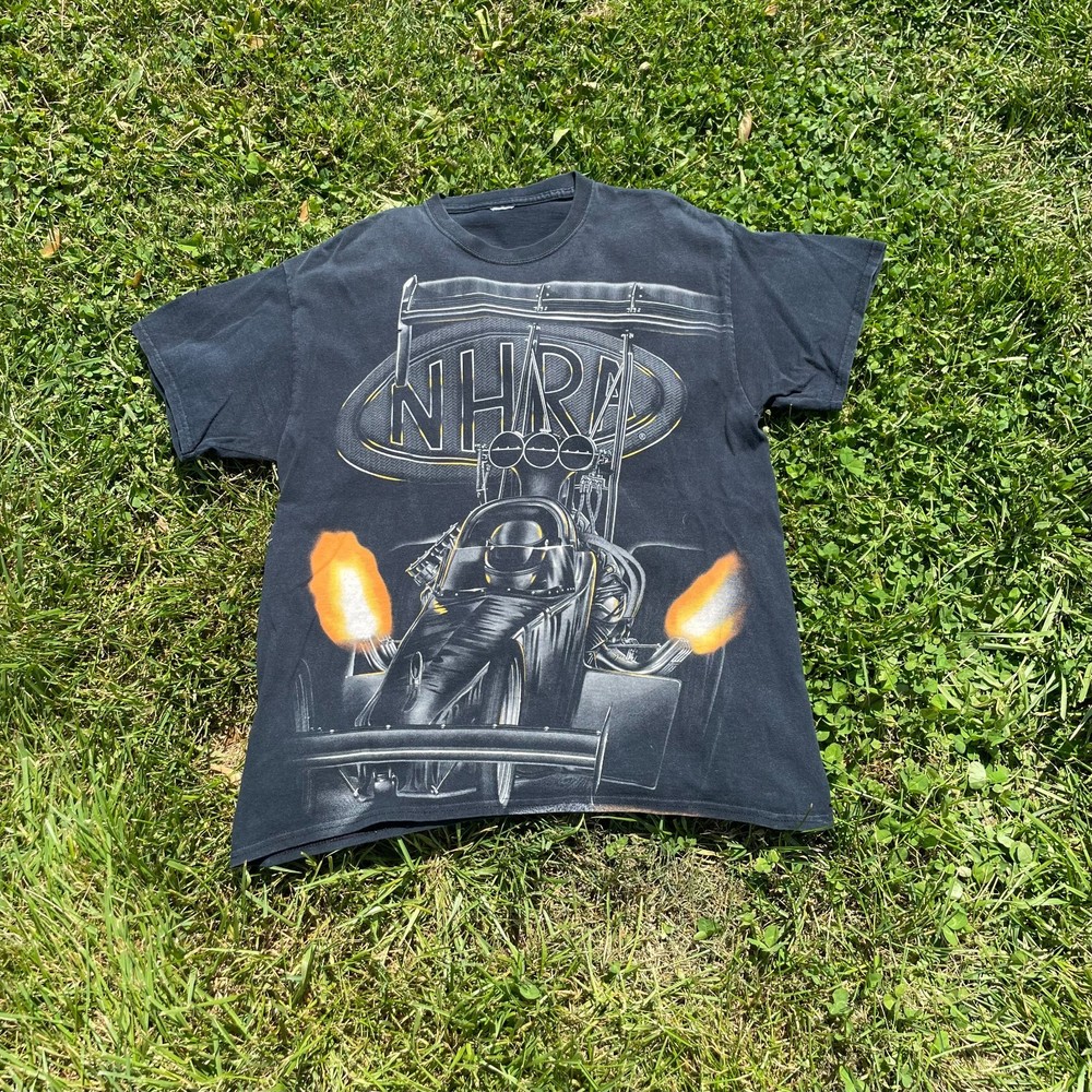 Vintage NHRA Drag Racing All Over Print T-Shirt Y2K
