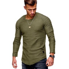 Spring And Autumn New Men’s Solid Color Slim Round Neck Long Sleeve T-Shirt