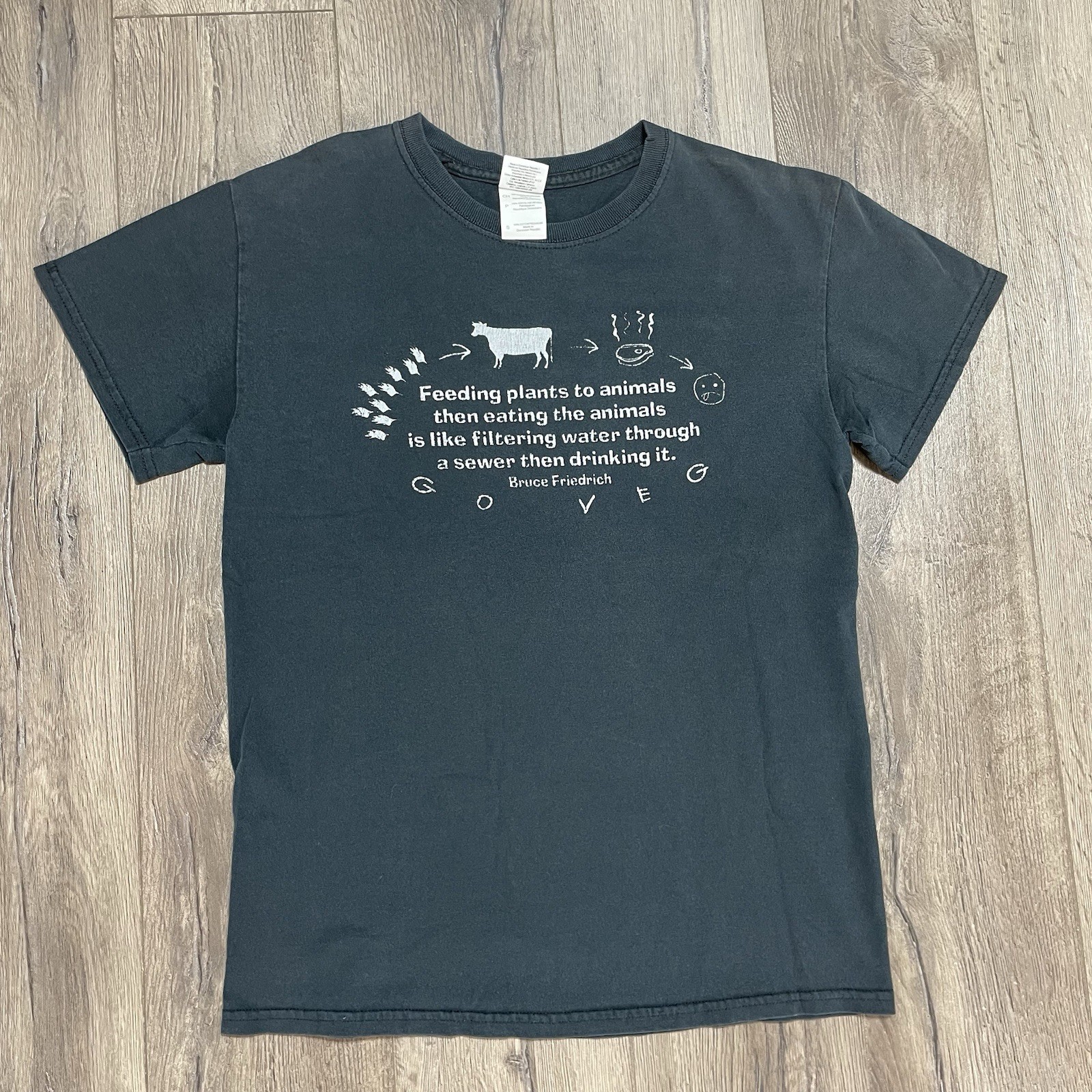 Vintage Vegan T Shirt Gilden Adult Size Small Black Animal Vegetable Graphic Tee