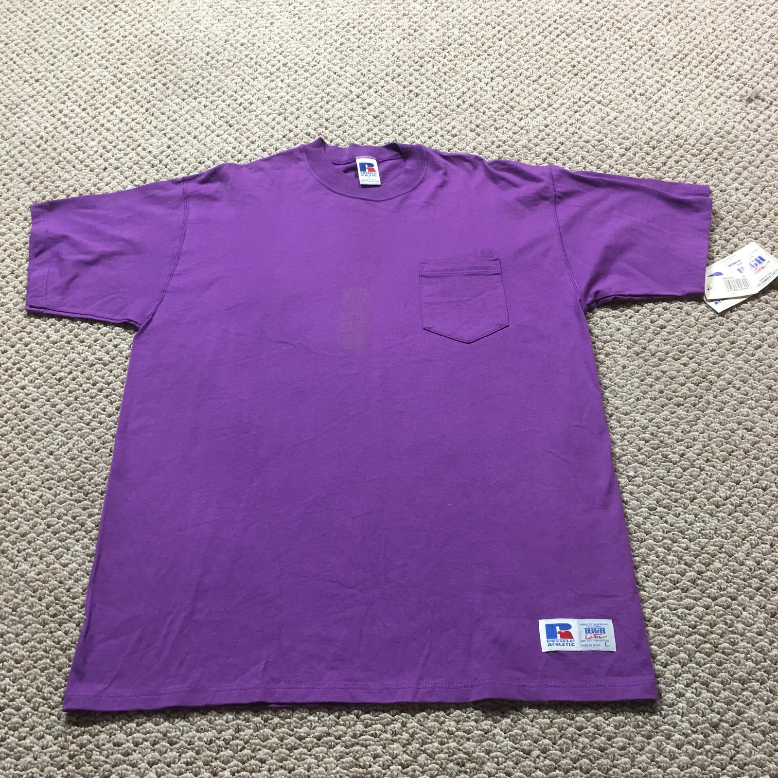 Vintage Russell Athletic Shirt Mens Large Purple Pocket High Cotton Tee USA NOS gallery