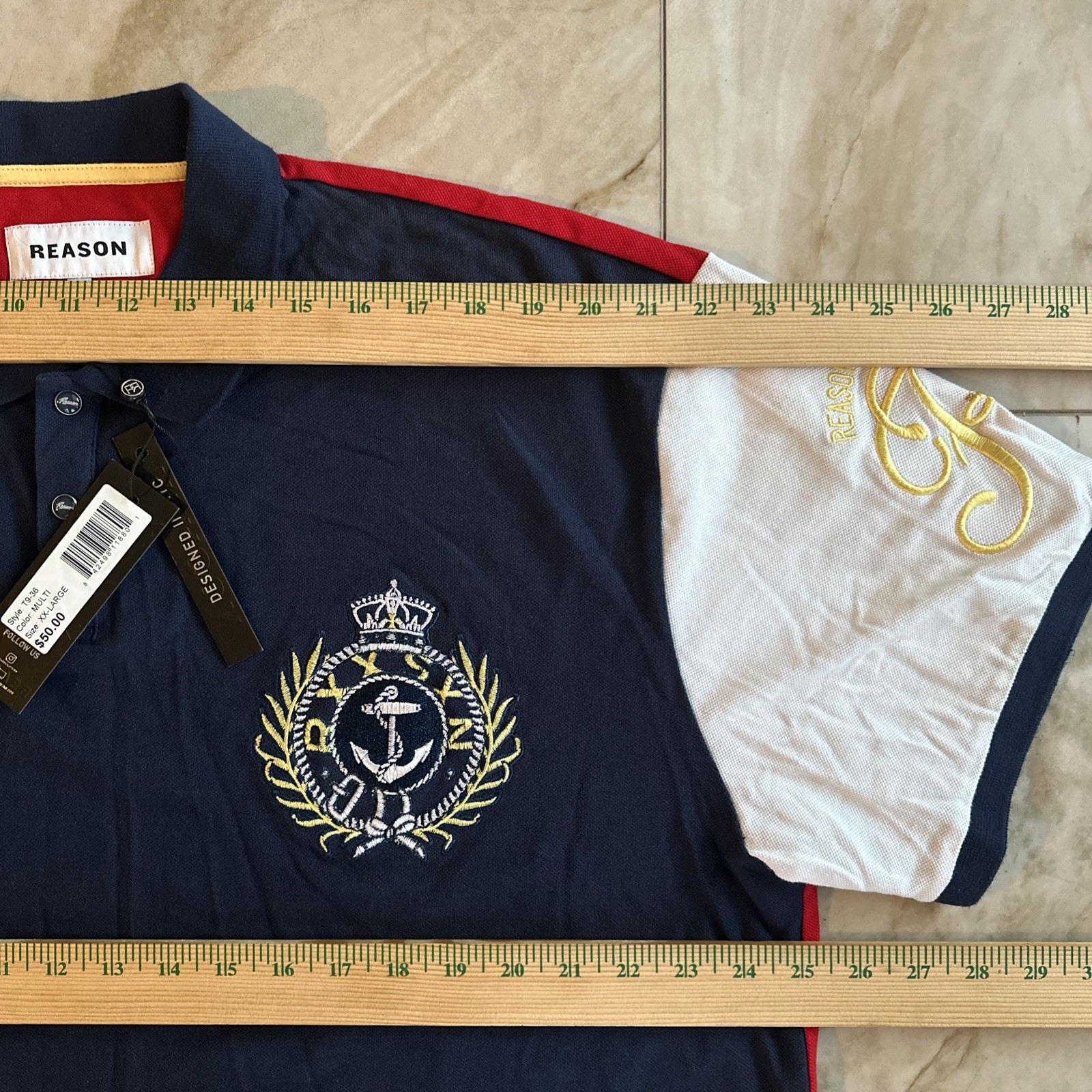 Men’s Reason Brand T-Shirt Polo Size XXL Navy Multi Color Cotton New MSRP:$50/- gallery