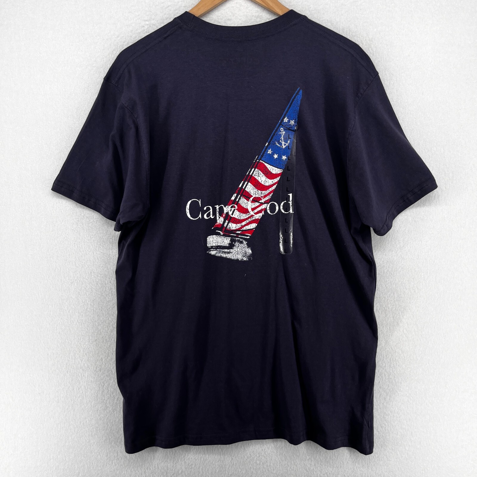 CUFFY Shirt Adult L Cape Cod Yacht Ensign Sailboat Nantucket Cotton Blue NEW gallery