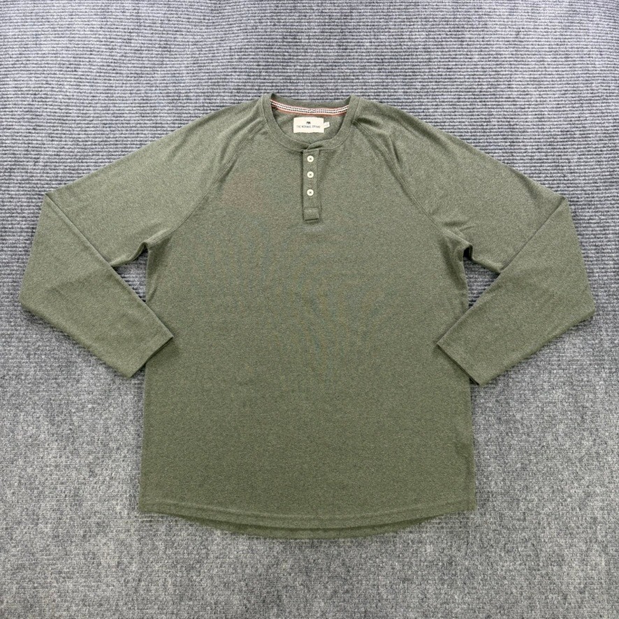 The Normal Brand Mens Large Olive Green Long Sleeve Raglan Henley Shirt Casual gallery