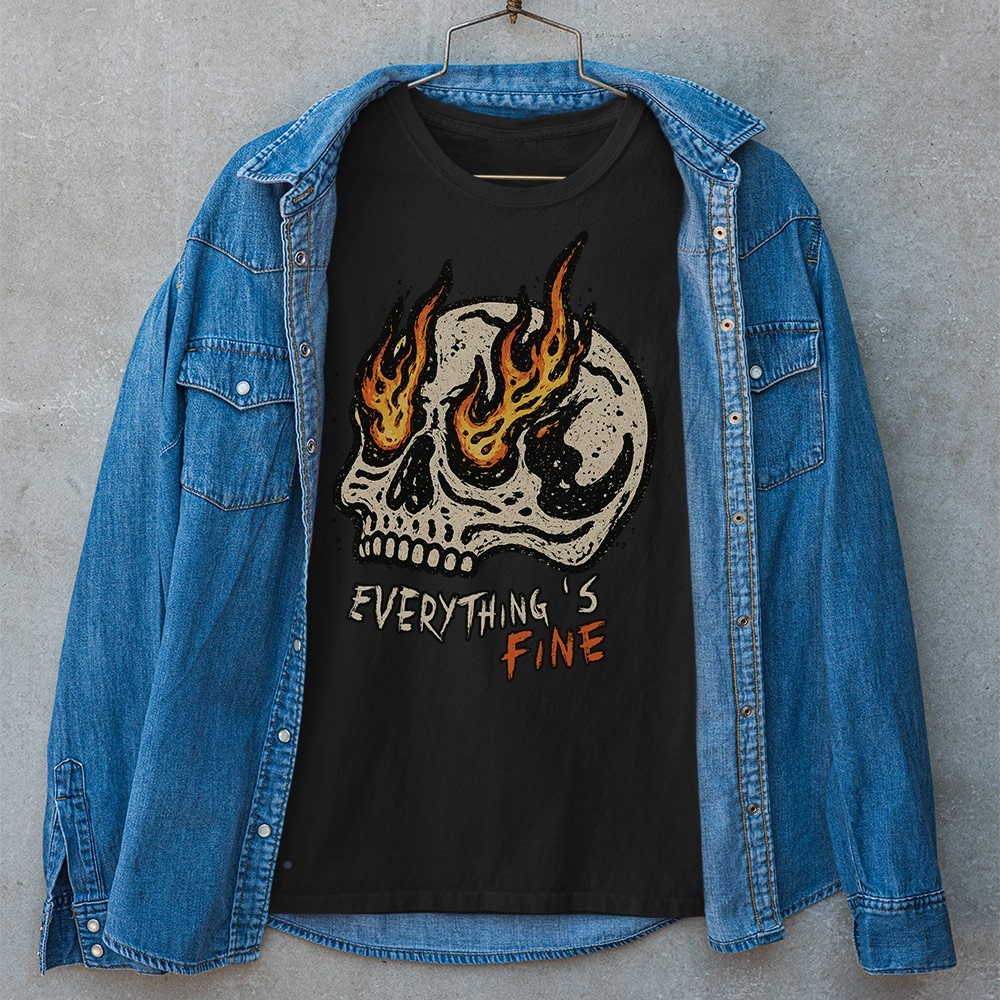 Retro Everything Is Fine Skull Unisex T-shirt | Skull Lover Gifts for Men gallery