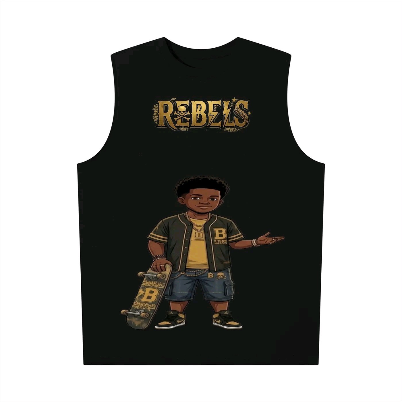 La mc de Neil Black Rebels Graphic Print Sleeveless Crew Neck T-Shirt Unisex XL