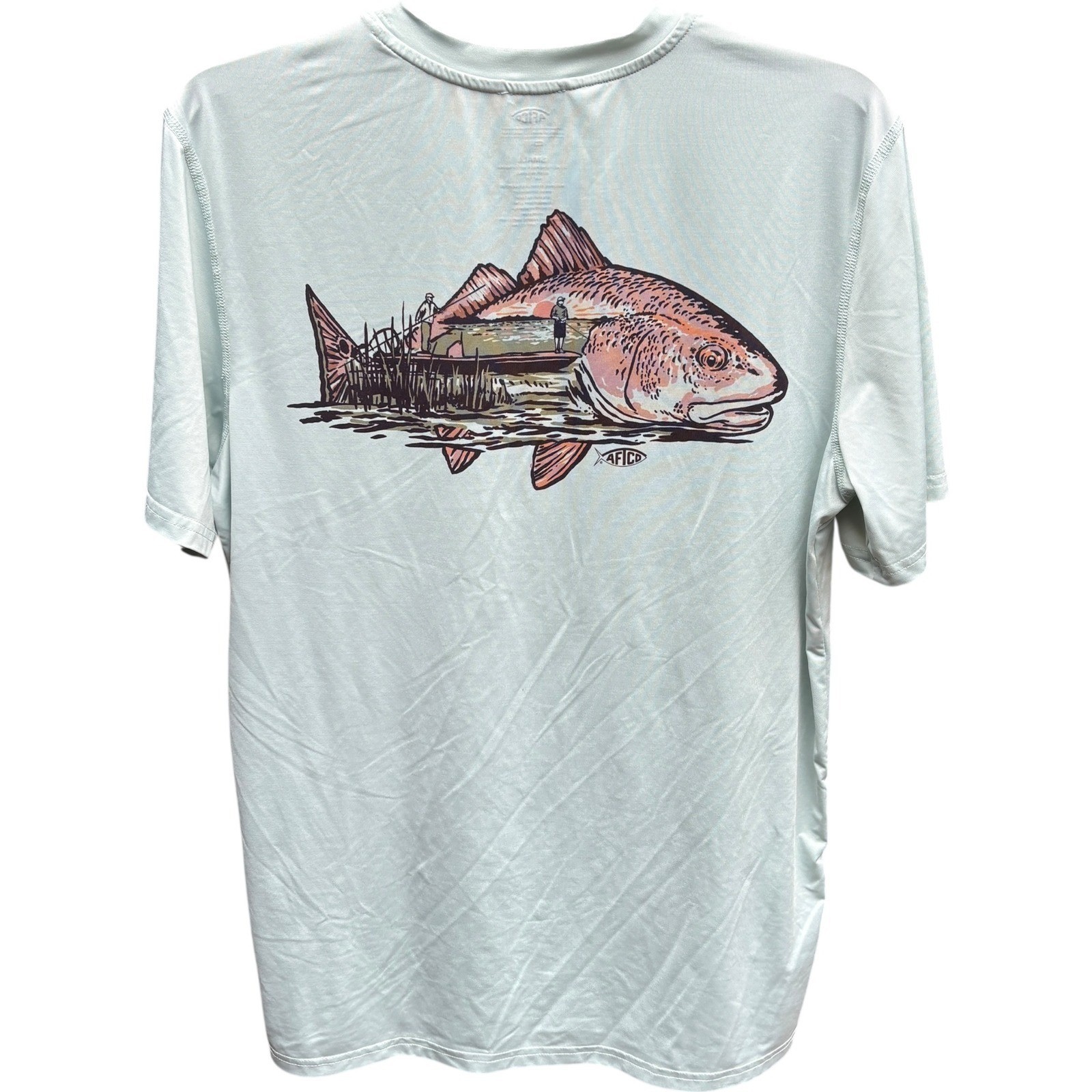 AFTCO Mens Small Performance Fishing Shirt Light Blue Wicking Outdoors Coastal gallery