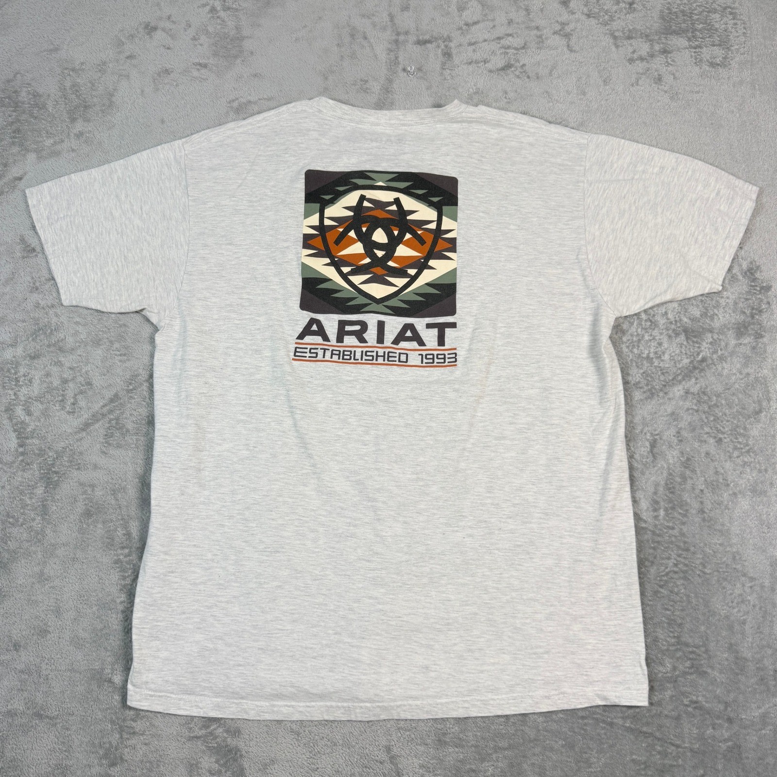 Ariat Mens XL T-Shirt Gray Short Sleeve Southwestern Graphic Buckle Exclusive gallery