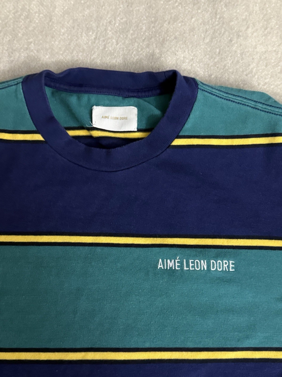 Aime Leon Dore ALD Teddy Santis Striped Logo Cotton Shirt Medium M Grunge Punk