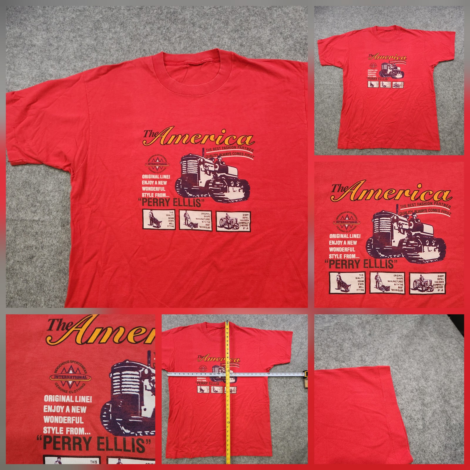 VTG Perry Ellis T Shirt Mens XL? Red America Tractor Graphic 90s Single Stitch gallery