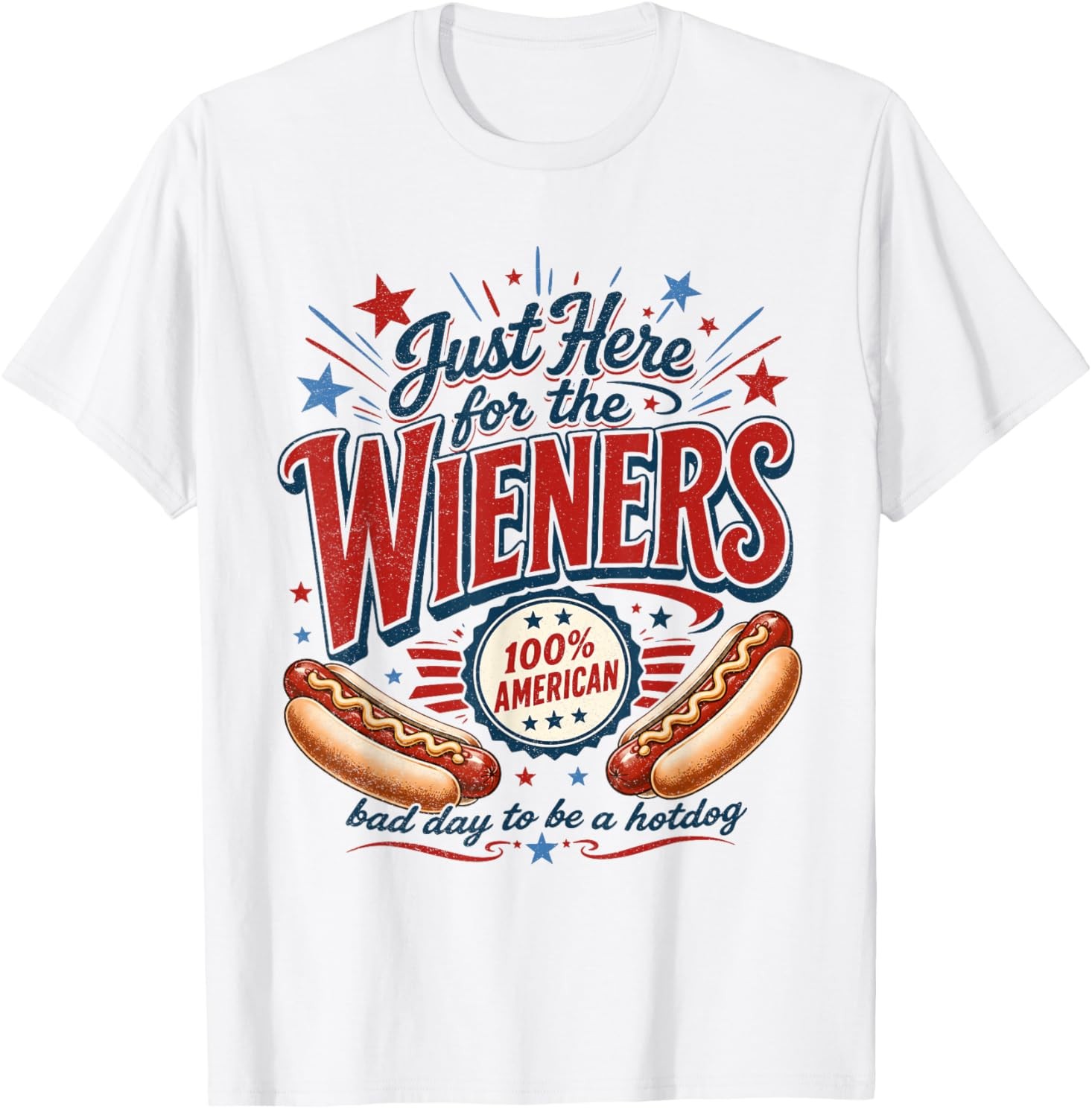 Just Here for The Wieners Funny Hot Dog 4th of July American T-Shirt gallery