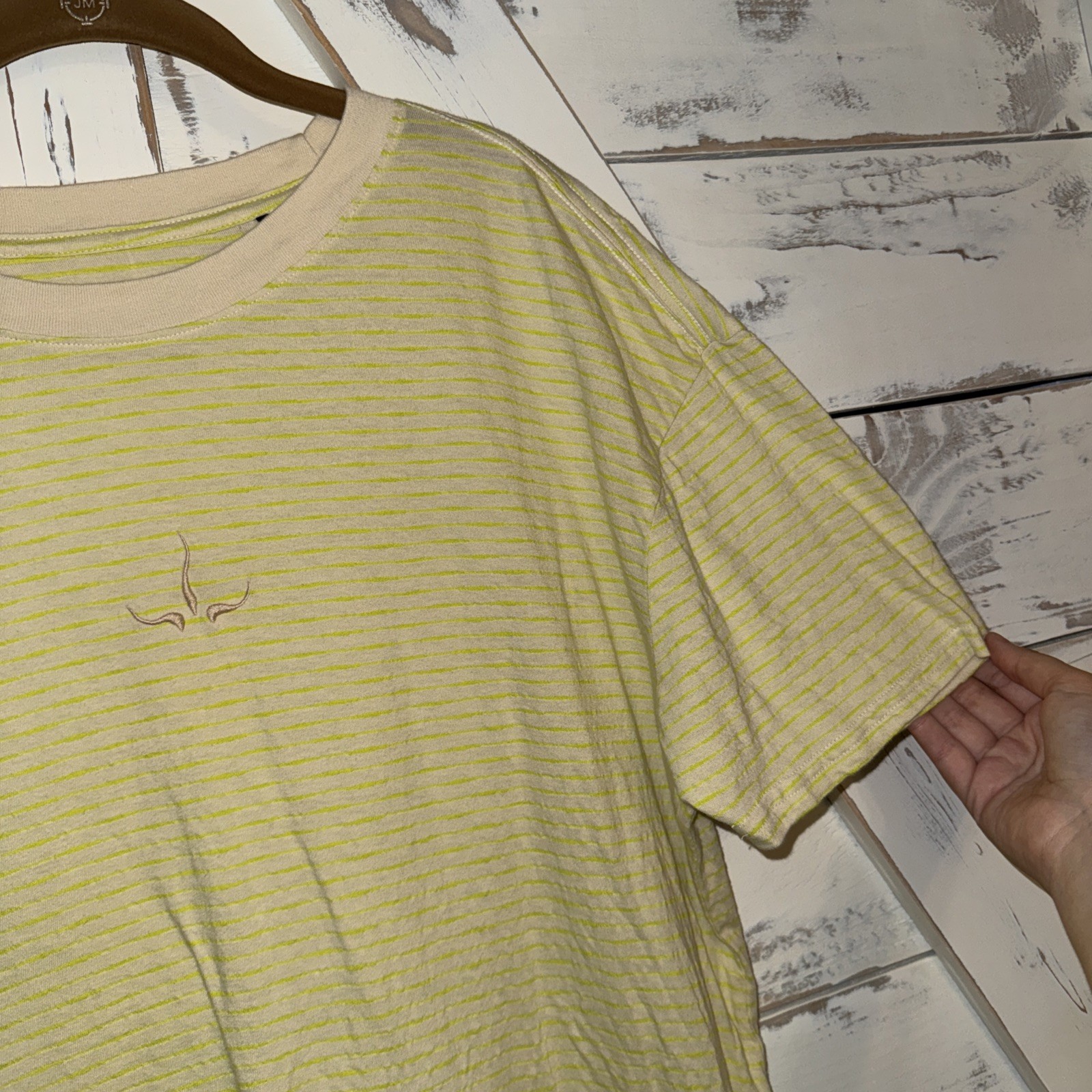 Prana (prAna) Yellow Neon Crew Tee Men's S Oversized Striped Logo Embroidered gallery