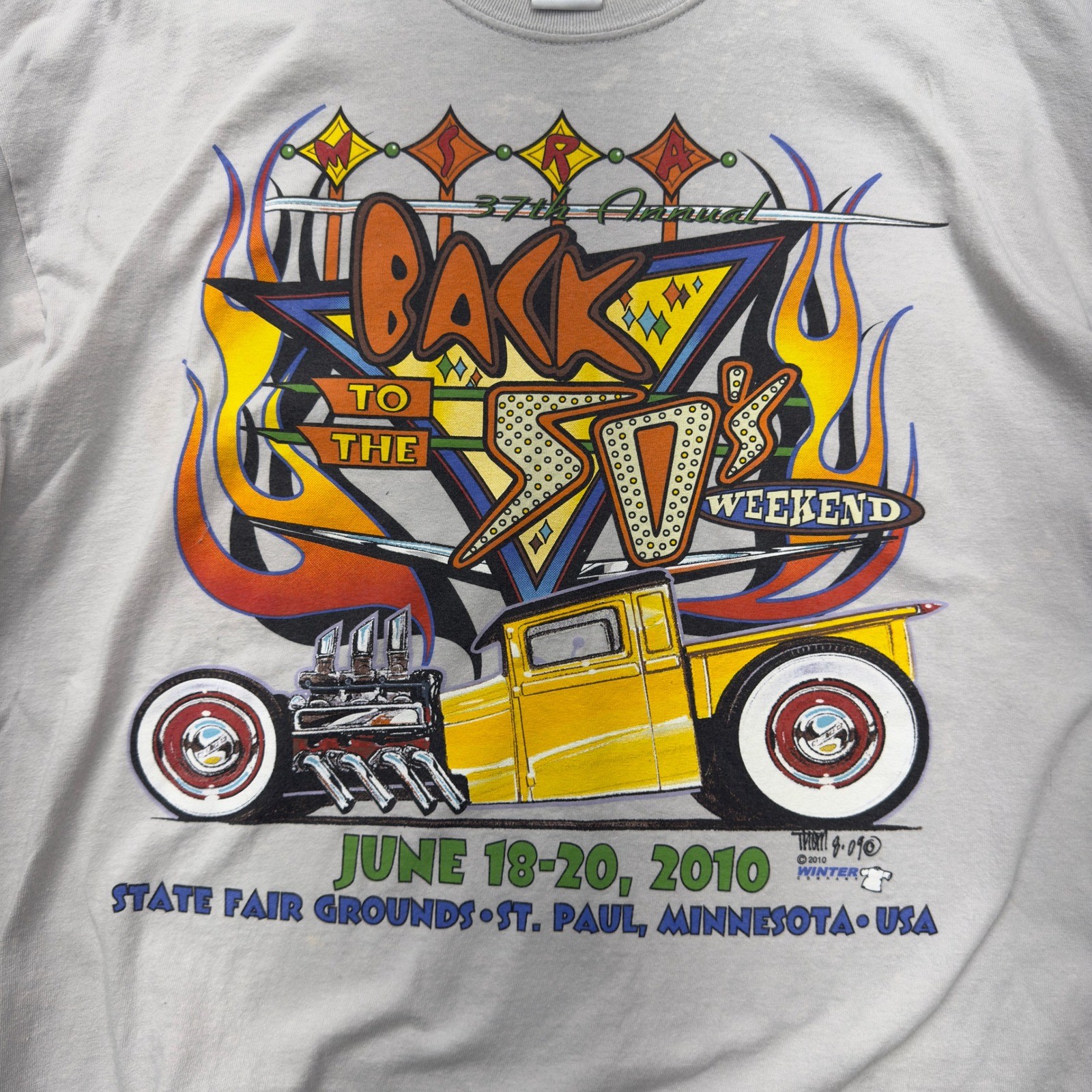 Back to the 50s 2010 Hot Rod T-Shirt Mens XL White St Paul MN Car Show gallery