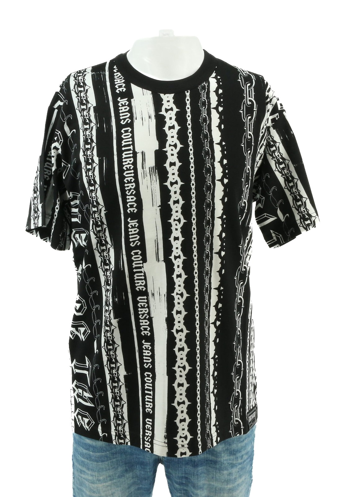 Versace Jeans Couture Black/White Mens Baroque Chain Print Panel T-Shirt gallery