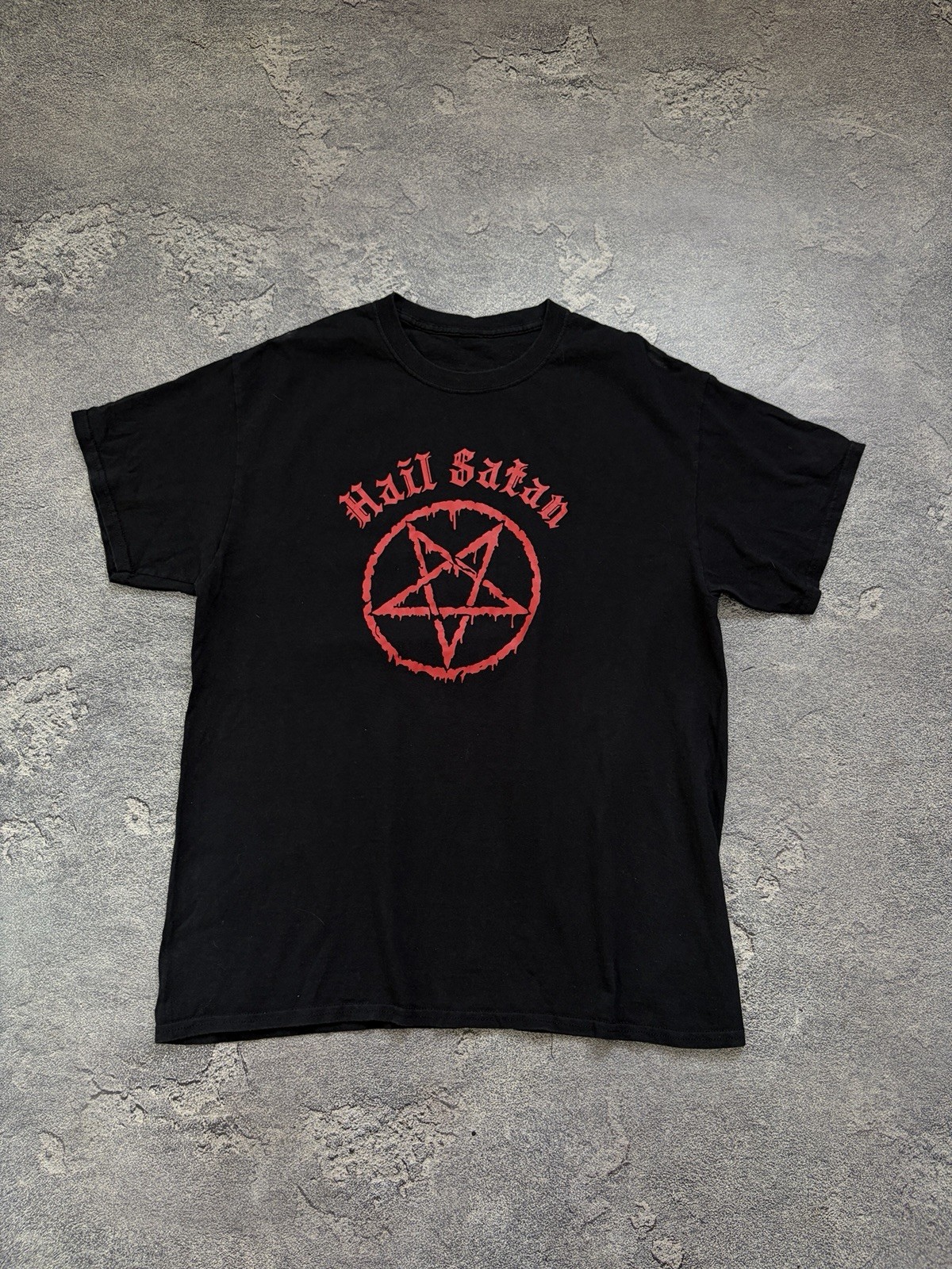 Hail Satan Shirt Pentagram Graphic Tee Black Gothic Heavy Metal Rock Occult Punk