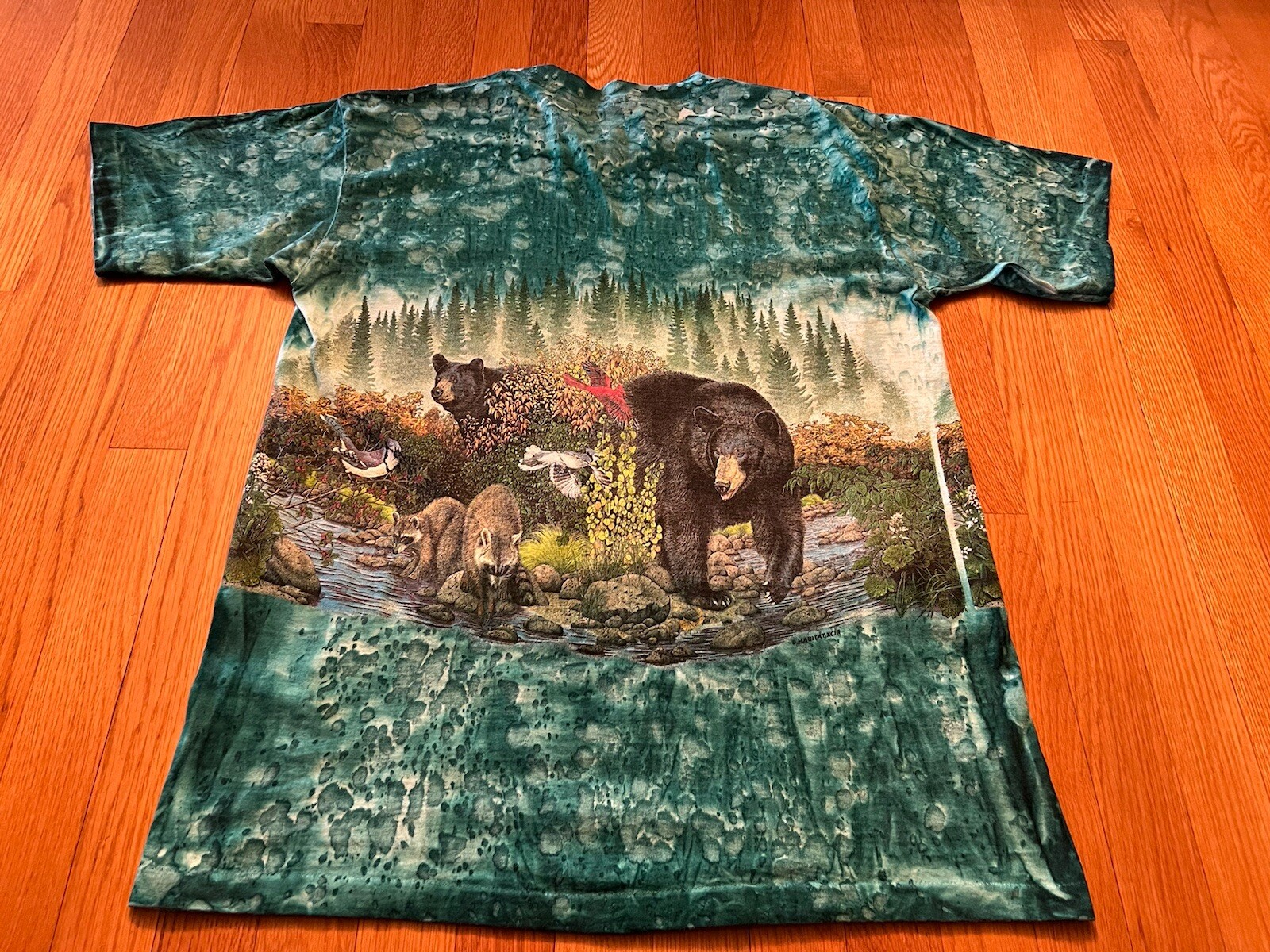 Vintage Habitat Shirt Sz L Wildlife Black Bear Wrap Print 1990s Tie Dye (0215) gallery