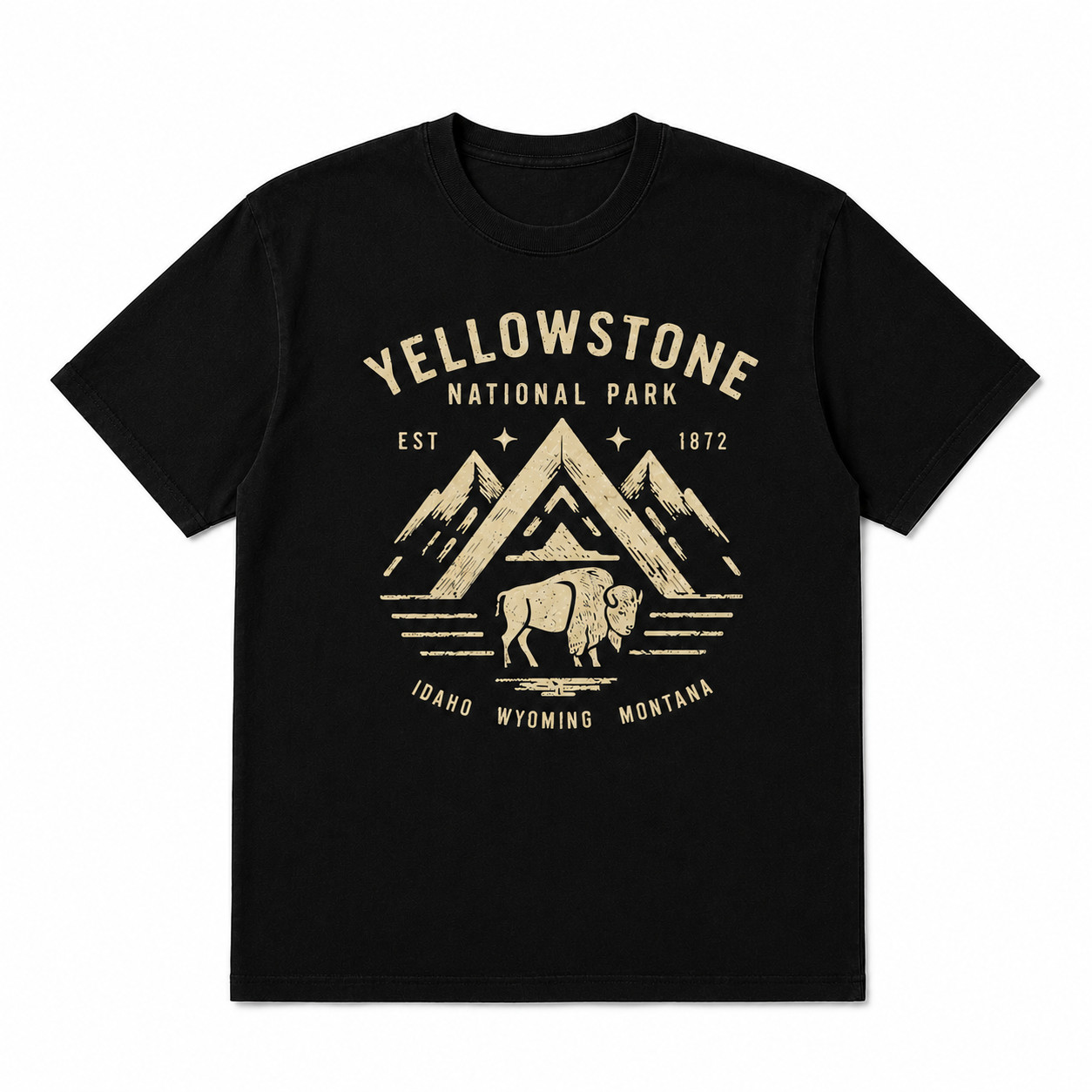 Yellowstone National Park Bison Mountain Graphic T-Shirt Outdoor Adventure Tee gallery
