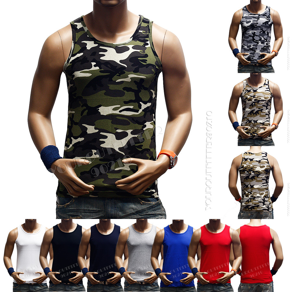 Men S_3XL T-Shirt Sleeveless Muscle Tank Top A-Shirt Wife Beater Gym Plain Tee gallery