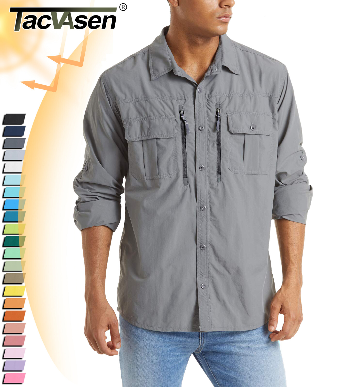 UPF 50+ Mens Quick Dry UV Protection Shirts Long Sleeve Hiking Fishing Work Tops gallery
