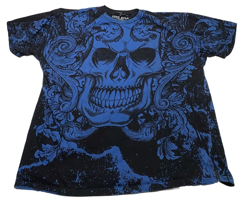 Y2K Cyber Grunge All Over Print Skull T Shirt AOP Size XXL Y6