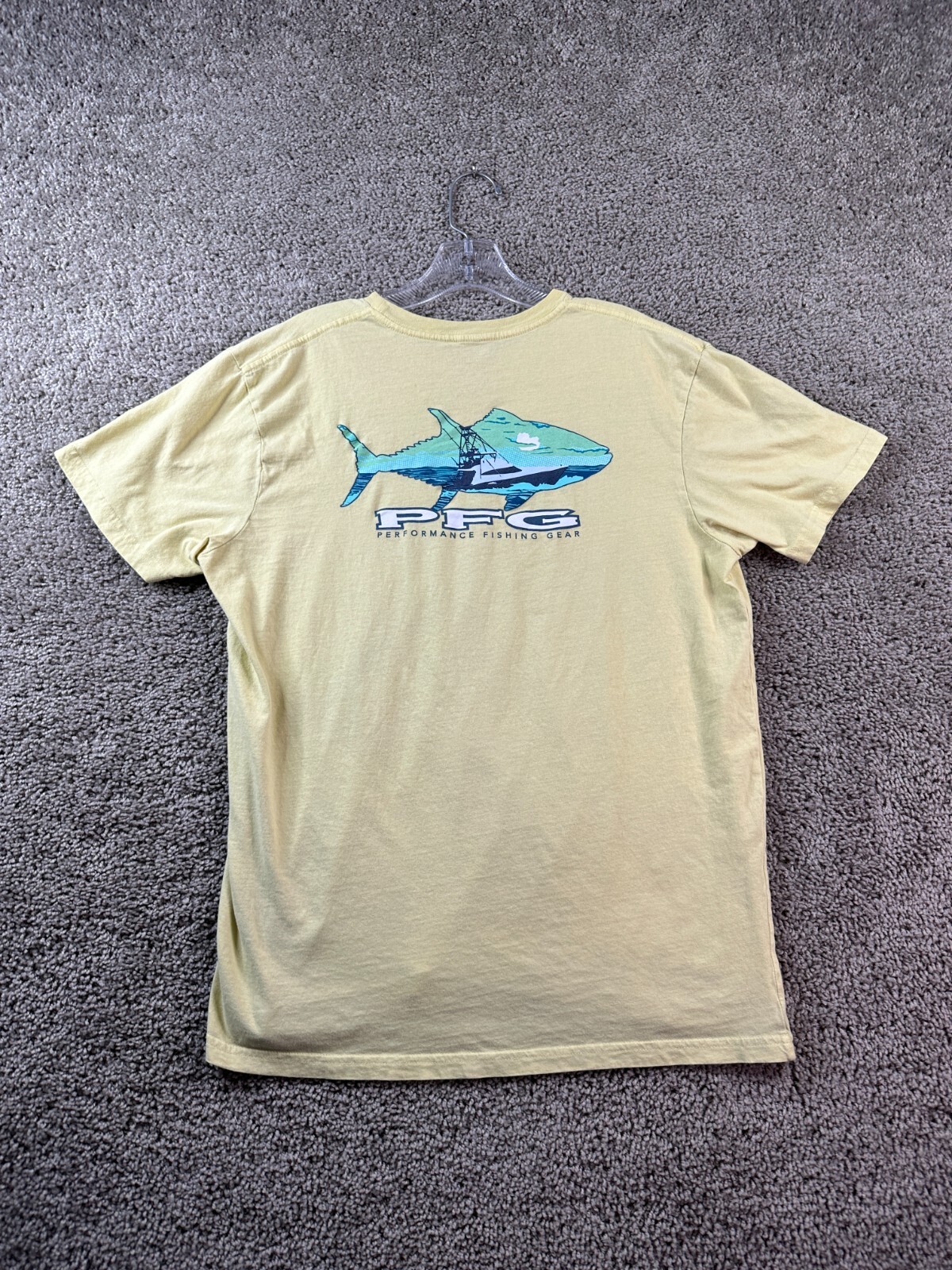 Columbia PFG Shirt Mens Large Yellow Blue Sport Fisherman Short Sleeve FLAW gallery
