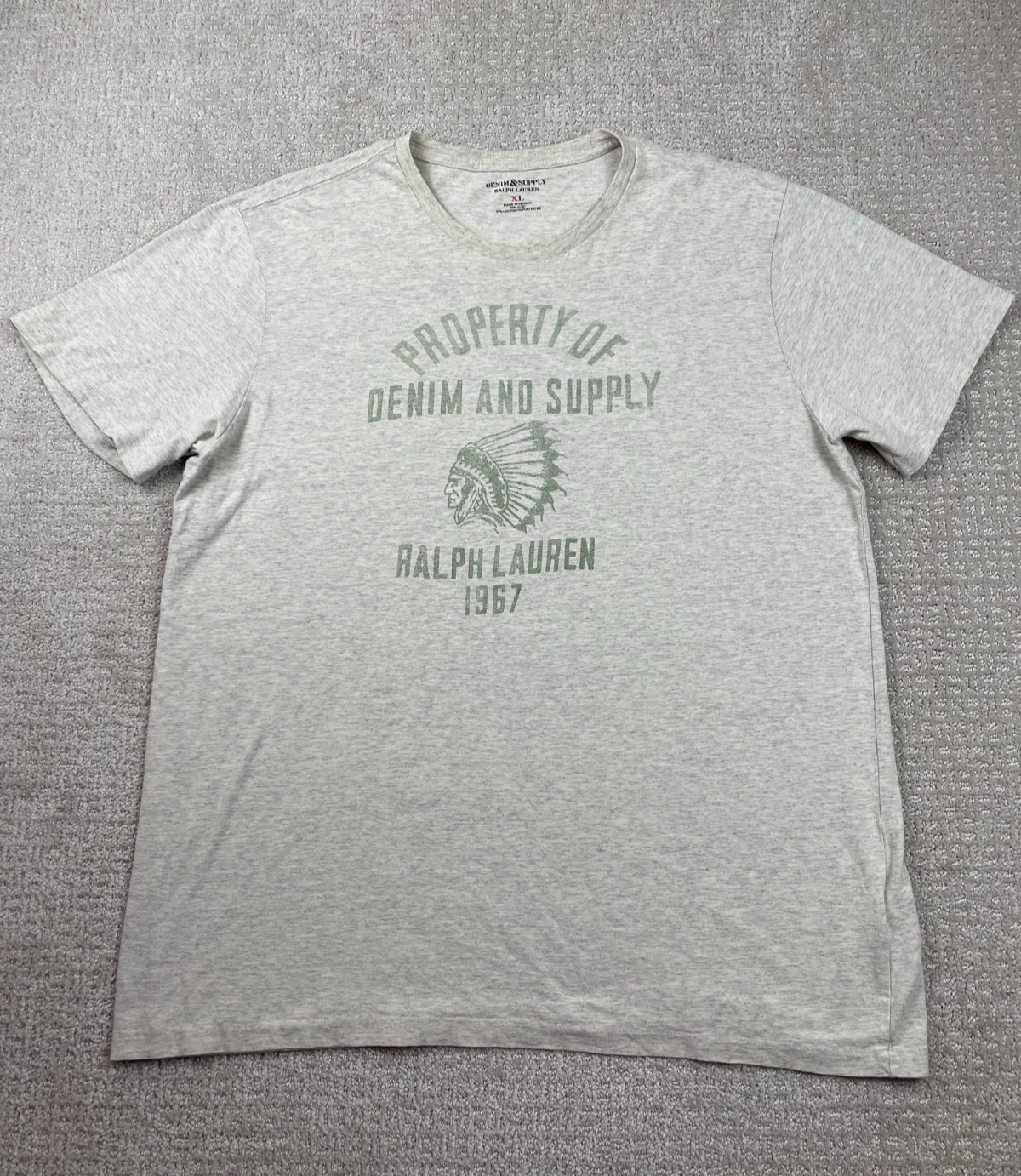 Denim Supply Ralph Lauren T Shirt Men XL Gray Indian Head Chief Graphic Tee 1967 gallery