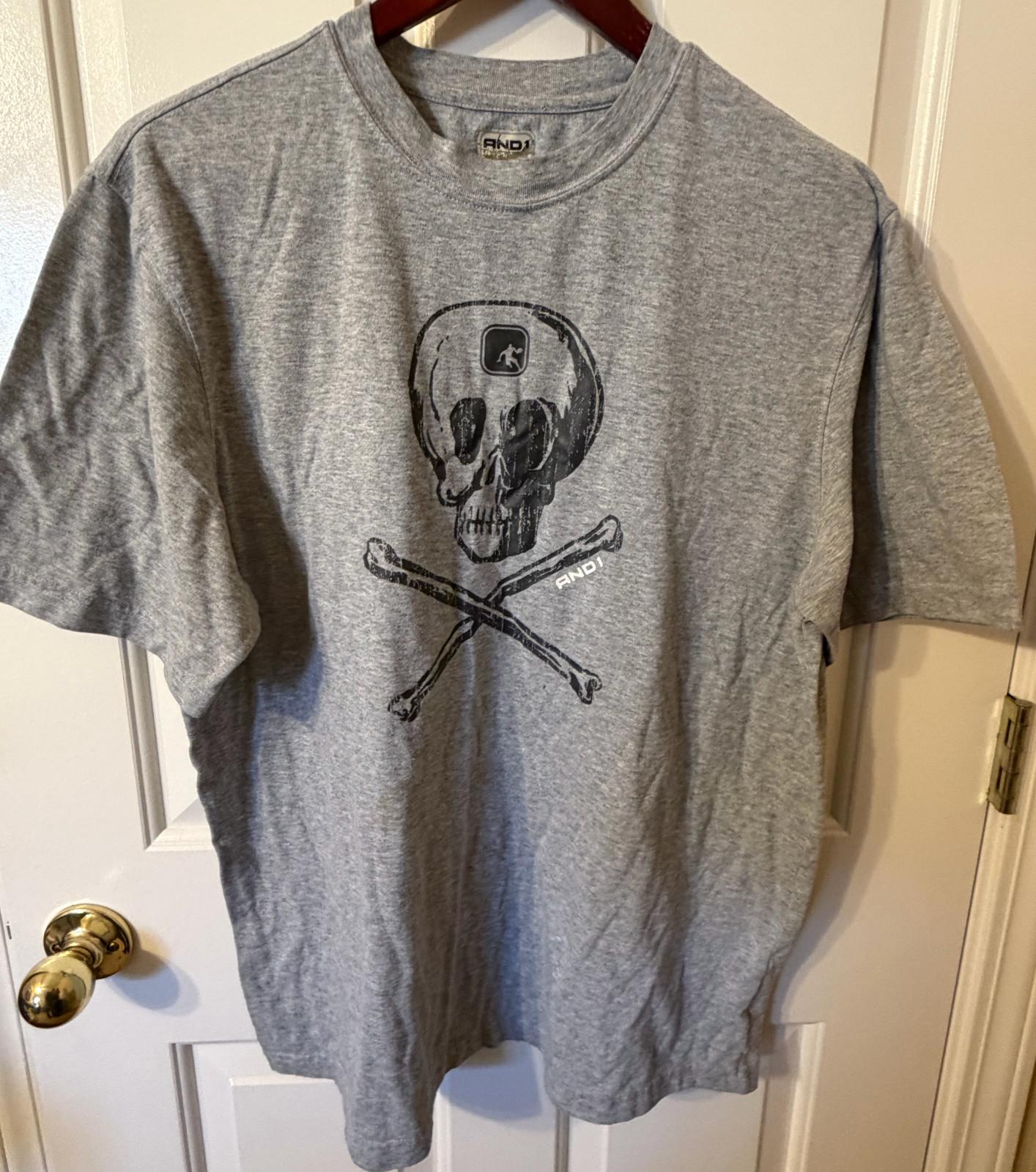 Vintage AND 1 Skull “Play At Your Own Risk” double sided gray T-Shirt Men Size L