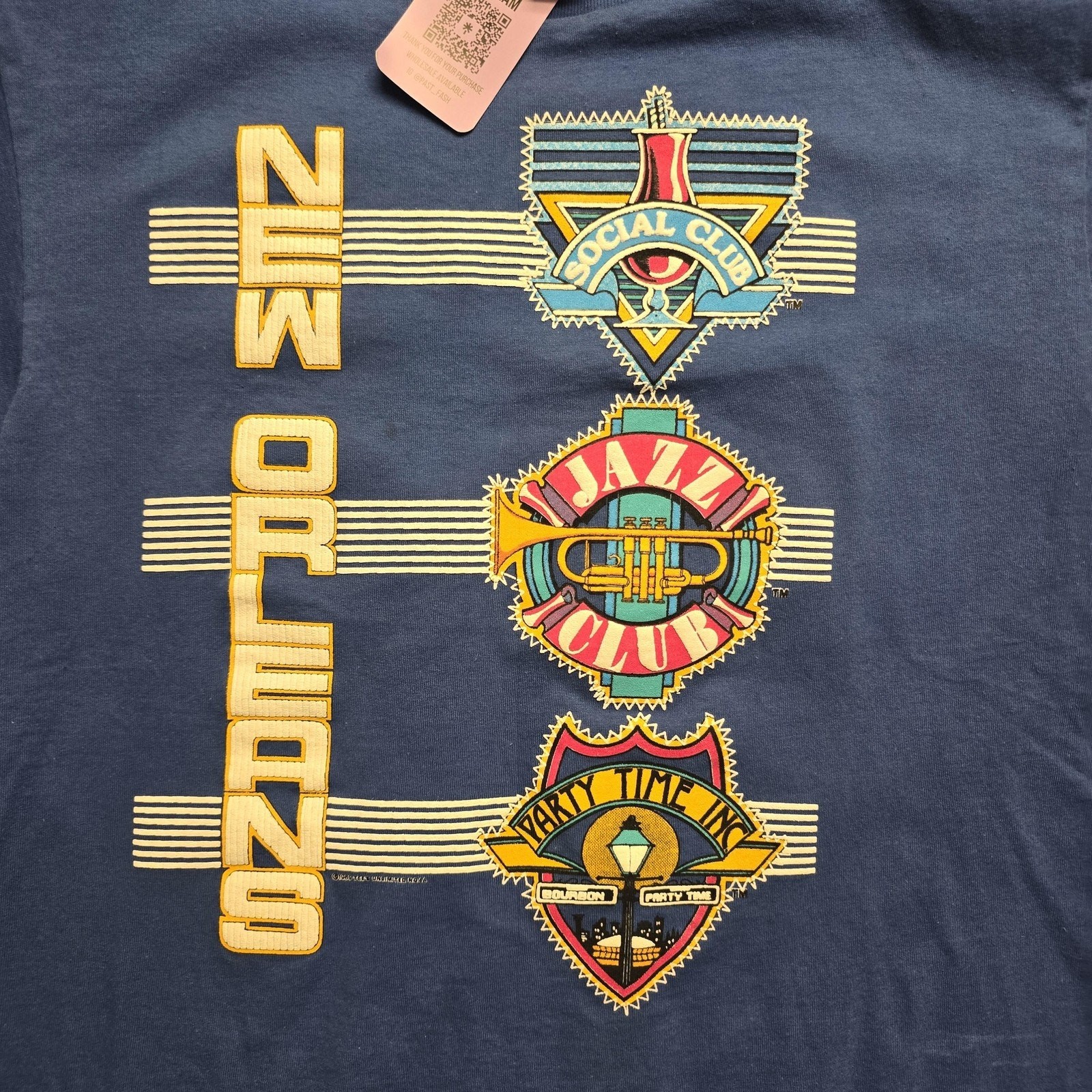 Vintage New Orleans Shirt Mens Large Blue Graphic Jazz Club Bourbon Street 80s gallery