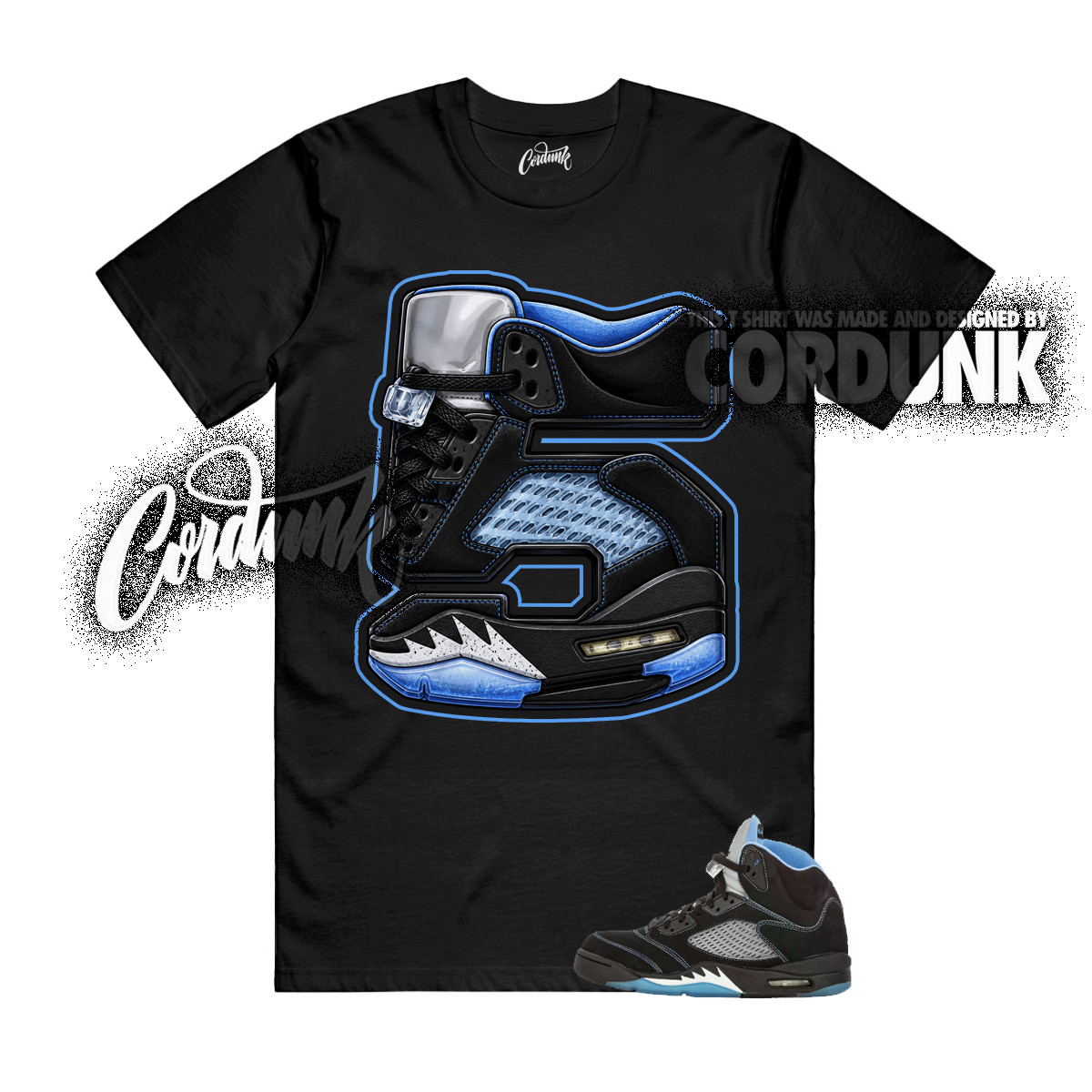 5 Black University Blue White UNC 2026 OG T Shirt Match V3 gallery