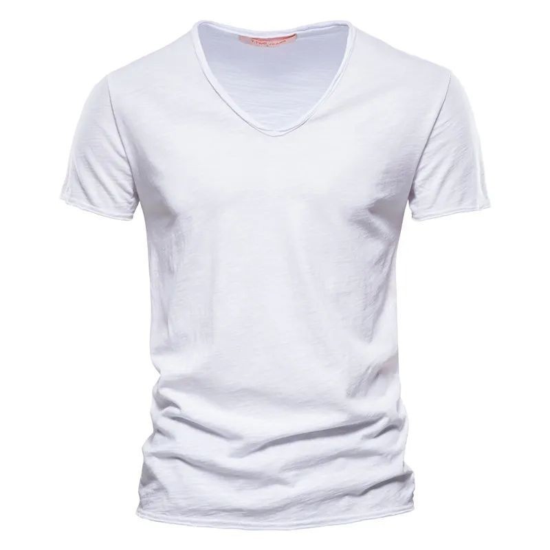 Men's 100% Cotton V-Neck T-Shirt Slim Fit Short Sleeve Tee gallery