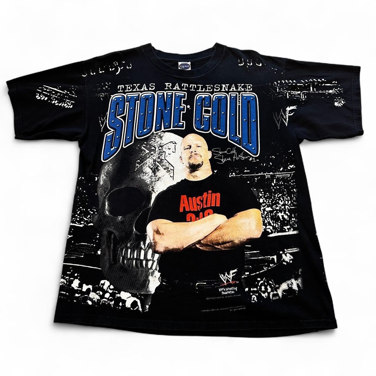 Vtg Stone Cold 1999 AOP Skeleton Shirt Mens L Black 90s WWF Wrestling Tee WWE