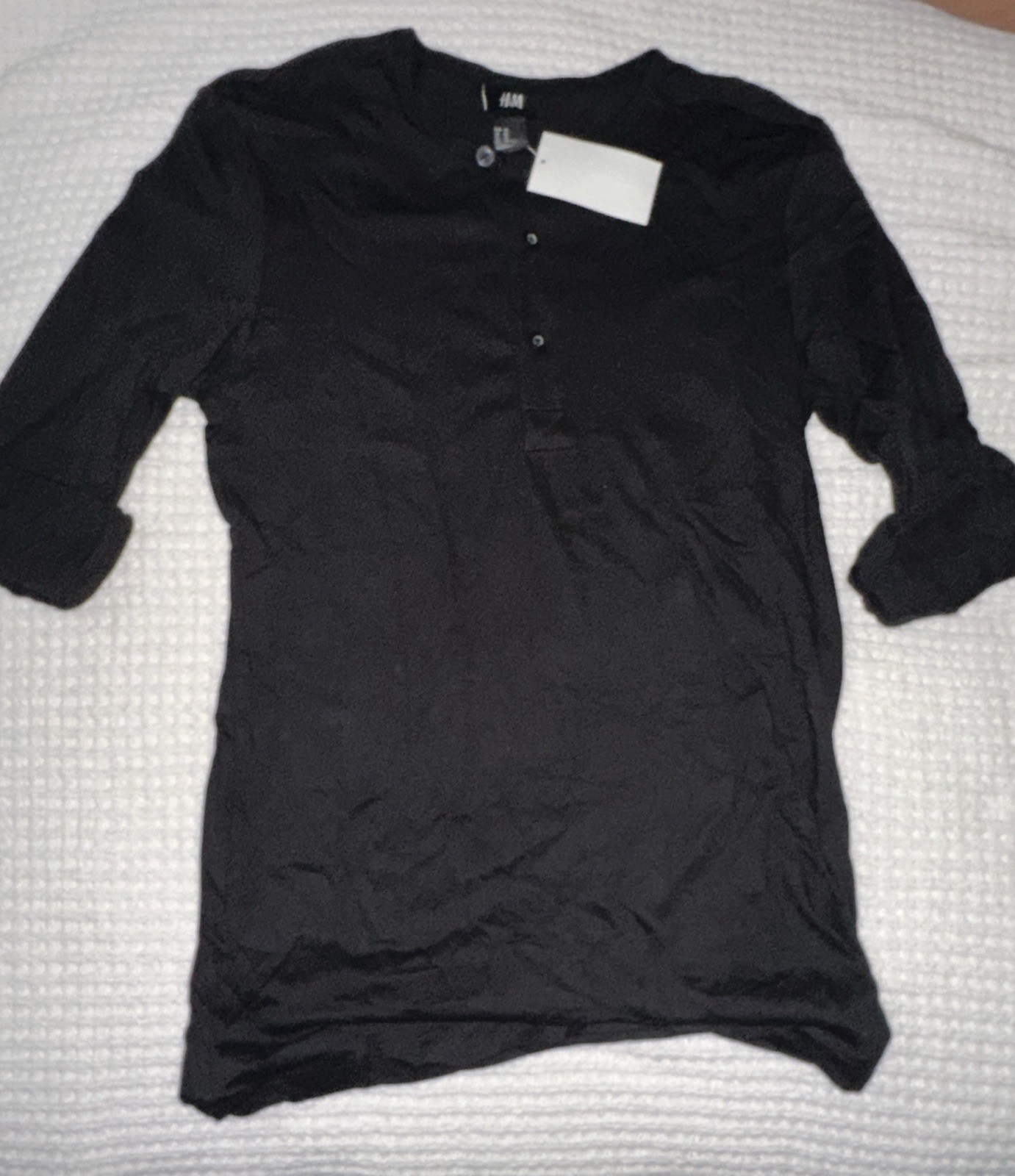 NWT H&M Henley Shirt Black Size XS Adjustable Sleeves gallery