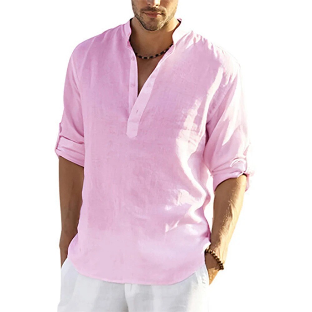 New Men's Casual Blouse Cotton Linen Shirt Loose Tops Long Sleeve Tee Shirt Spri gallery