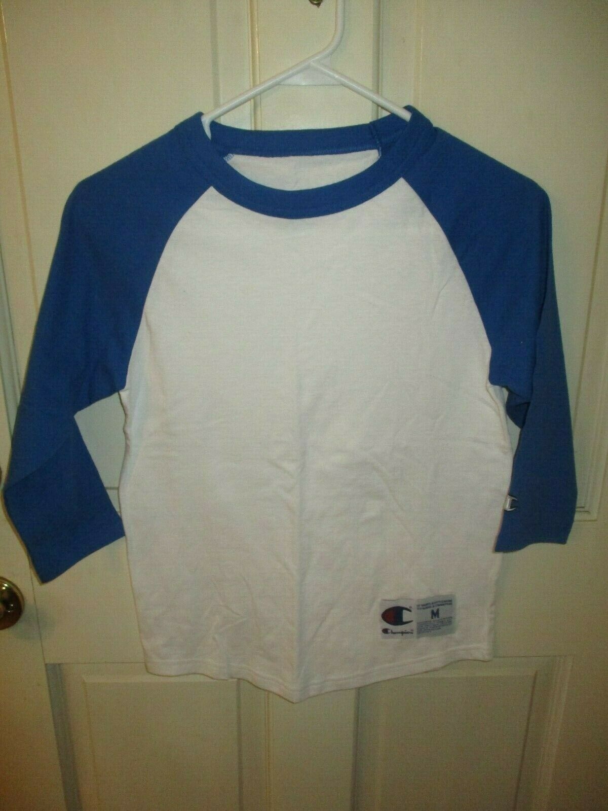 909B3 Champion T137 Authentic Apparel Baseball Tee Small MD Blue & White gallery