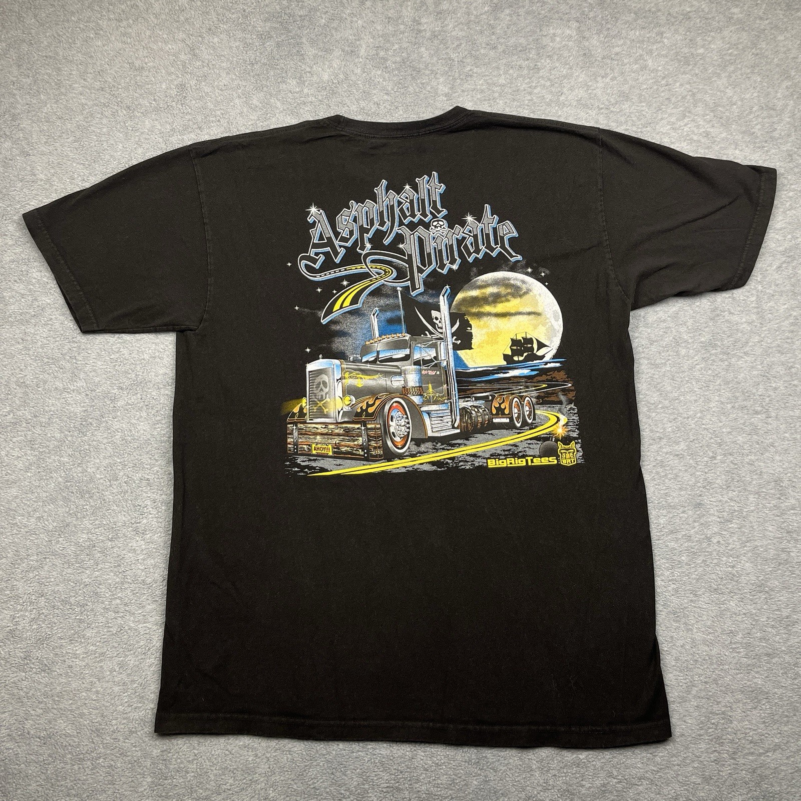 Big Rig Trucks 'Asphalt Pirate' Graphic Trucker T-Shirt Size XL Black BRT gallery