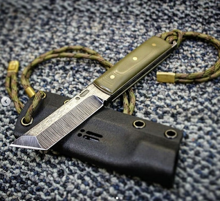 integrity implements Yokai Stubby D2 steel neck worn handmade hollow grind knife
