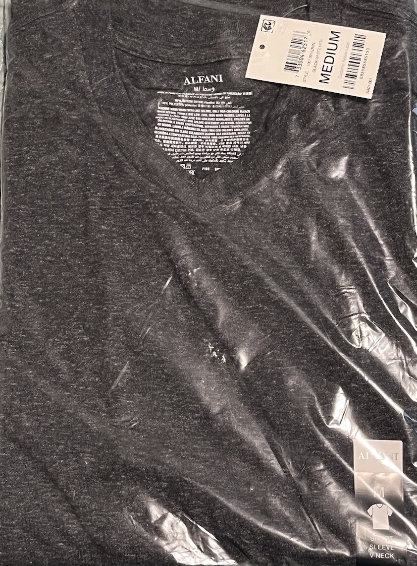 Alfani T Shirt Mens Medium Heather Gray V Neck Tee Short Sleeve Poly Cotton NWT gallery