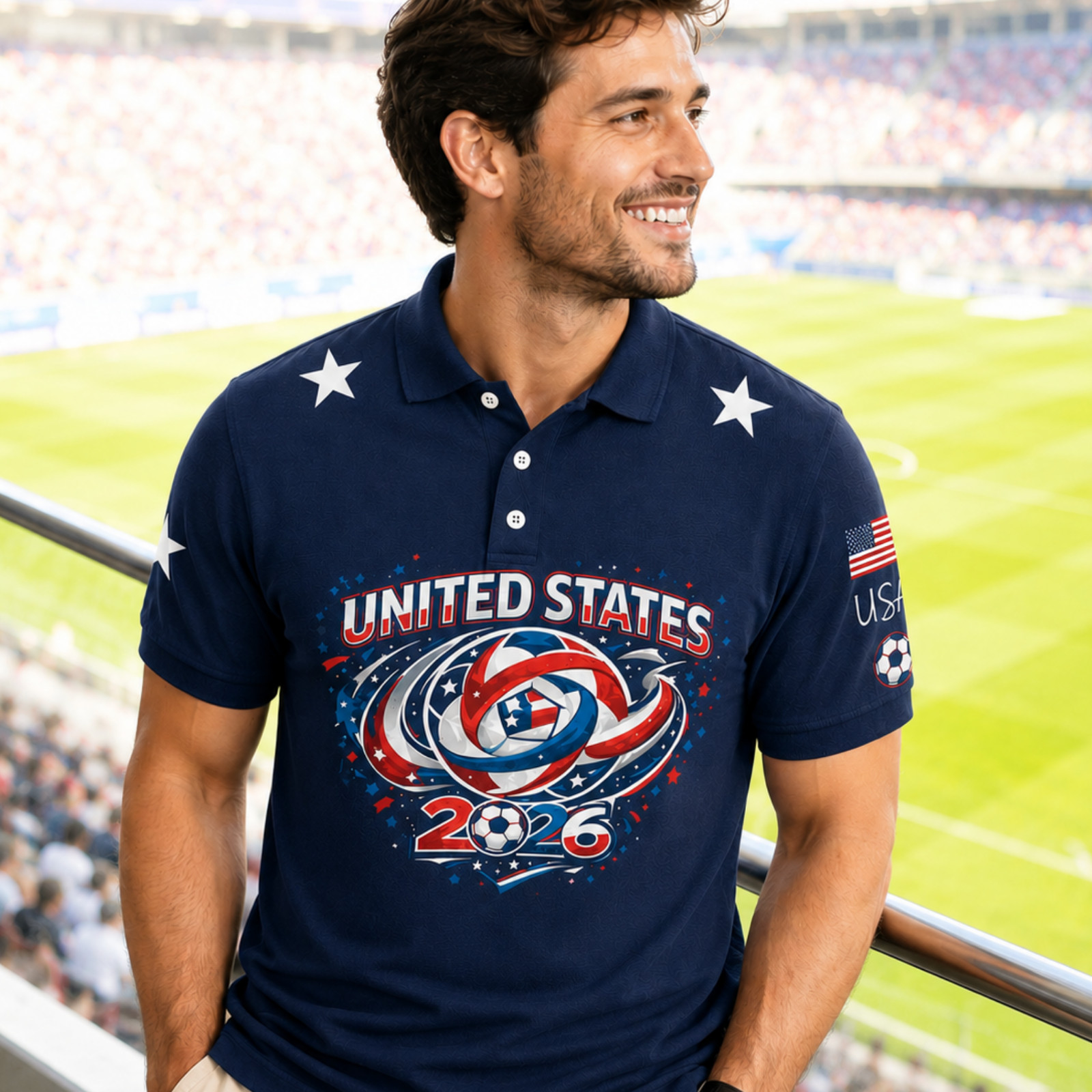 USA Soccer Golf Shirt Men Patriotic American Flag Soccer 2026 Fan Polo (S-5XL) gallery