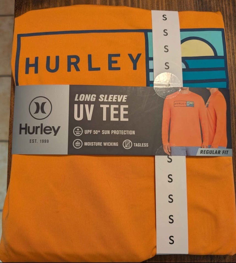 Hurley Long Sleeve UV Tee Moisture Wicking Tagless Orange Men's S Regular gallery