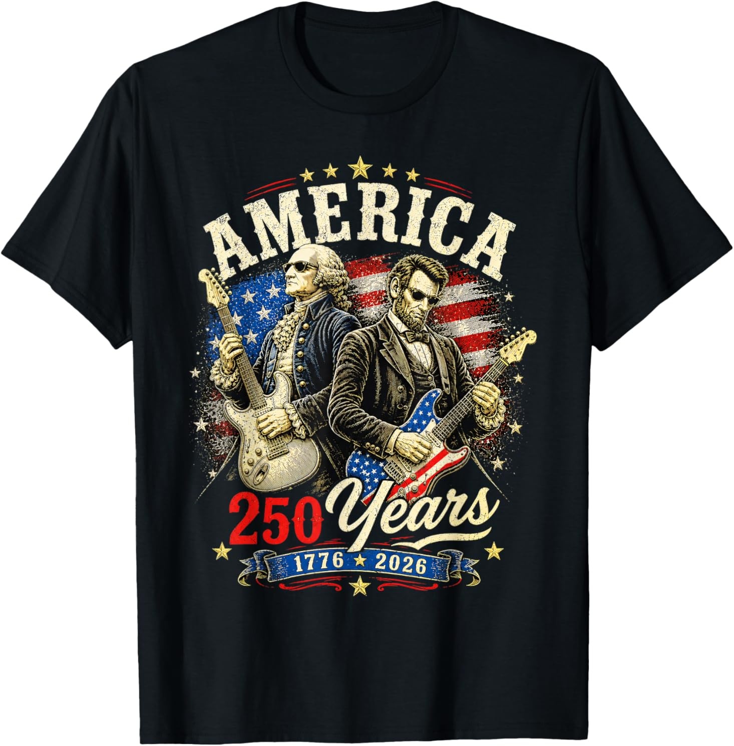 George Washington Lincoln Playing Guitar, 250th Anniversary T-Shirt gallery