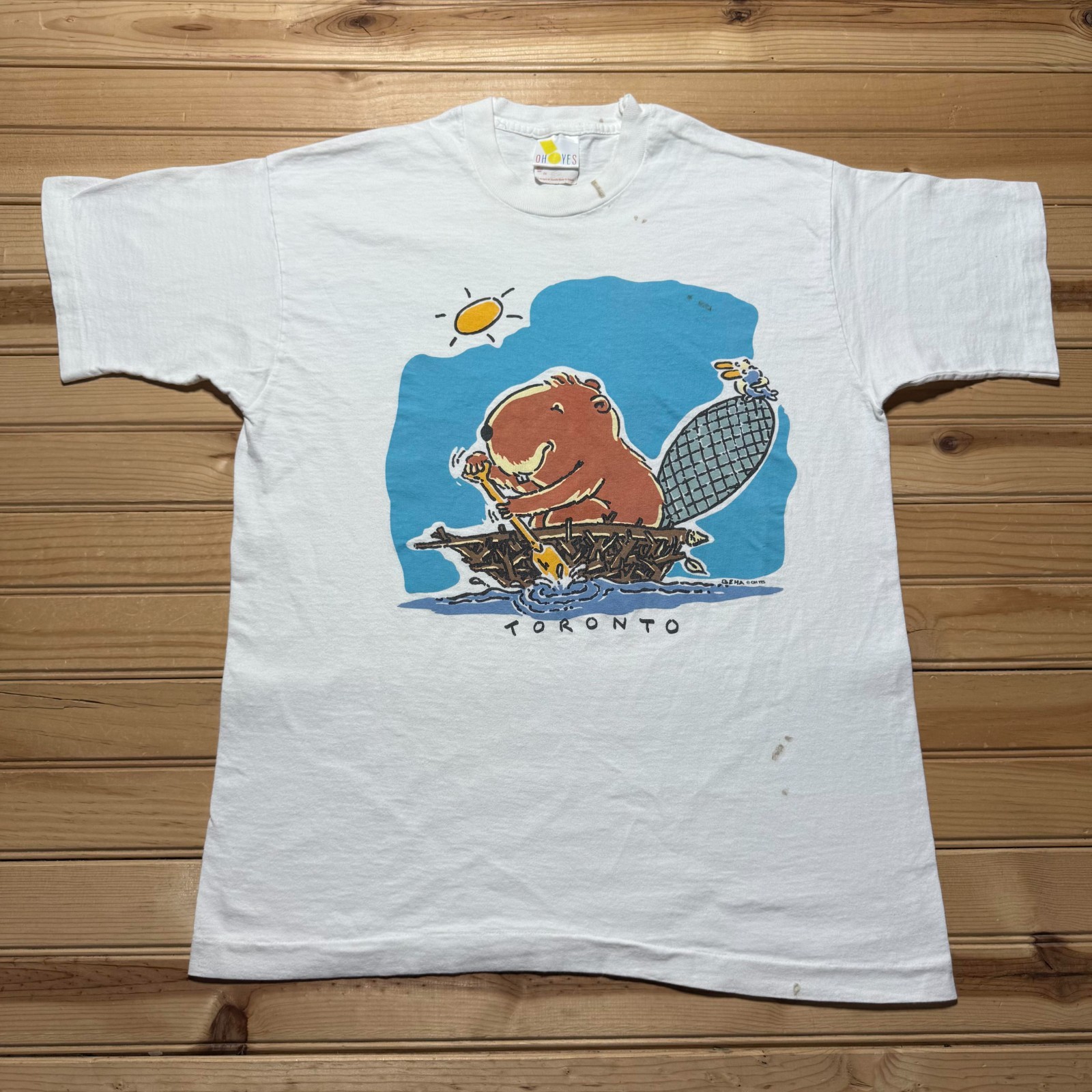 Vintage 80s 90s Toronto Beaver Paddling Cartoon Graphic Art T-Shirt - Size Large gallery