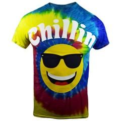 CHILLIN Emoji Men’s T-shirt – Tee Luv – Funny -Tie Dye -Hippie–Size: SMALL