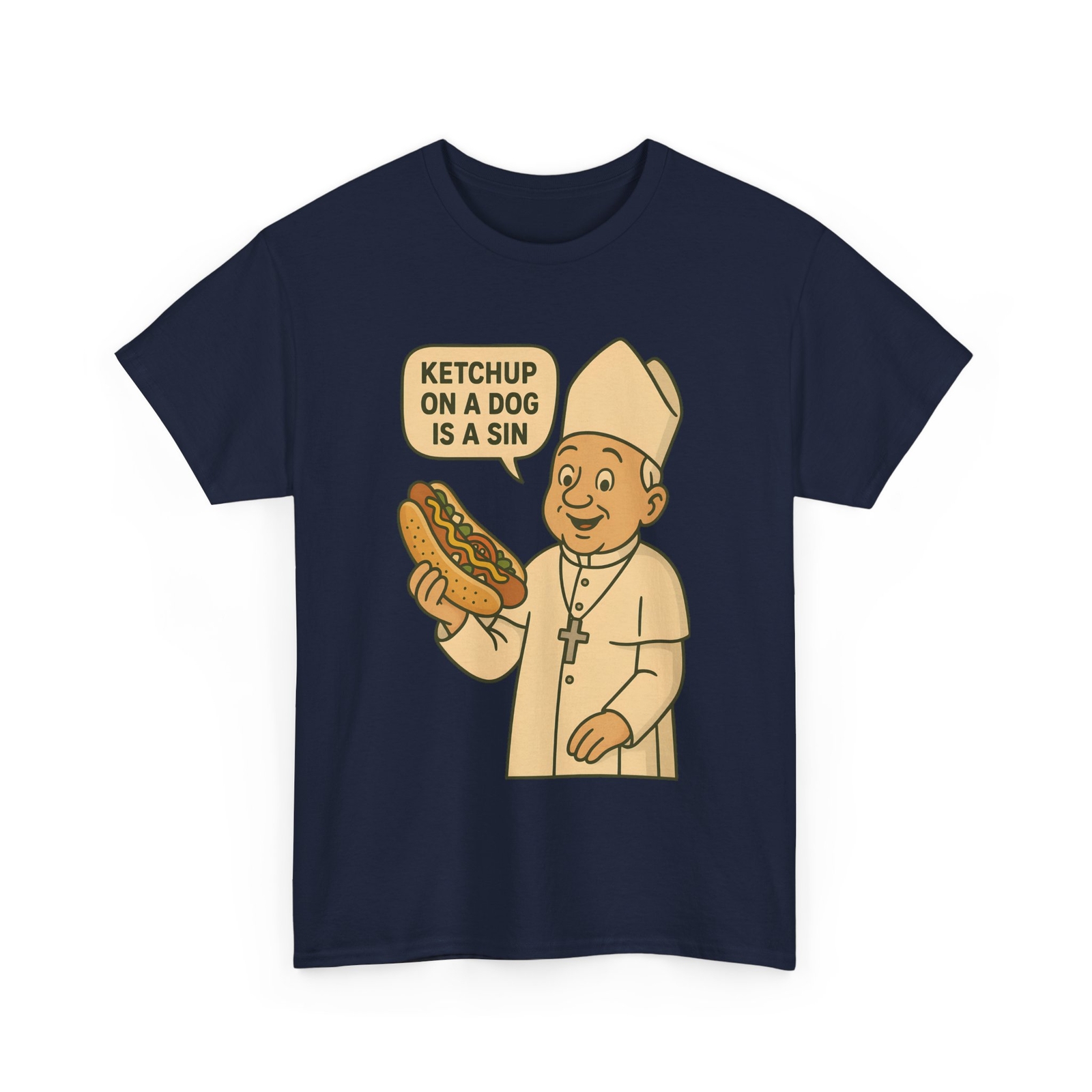 Funny Da Pope Chicago Style Hot Dog Unisex Tee, Humor Gift, Ketchup Sin Shirt,