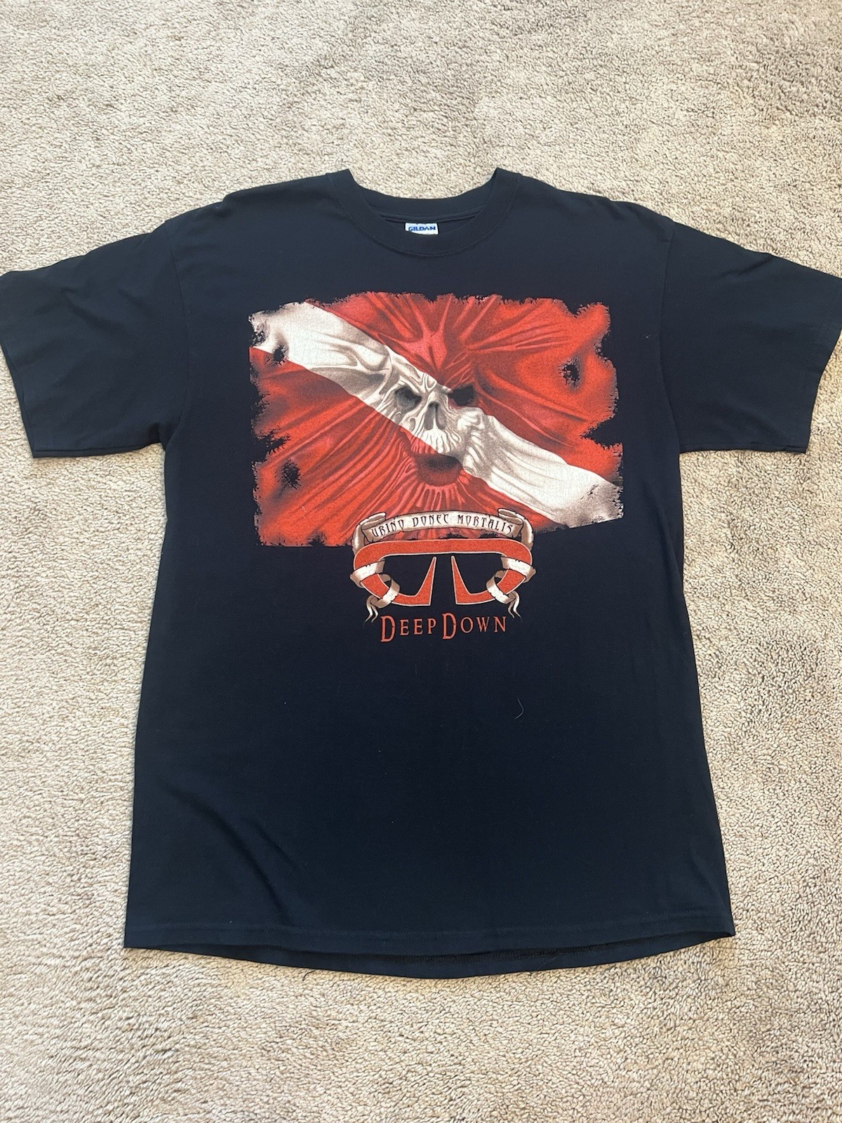 Vintage Deep Down Scuba Diver Graphic T-Shirt Mens Size Large Dive Flag Skeleton gallery