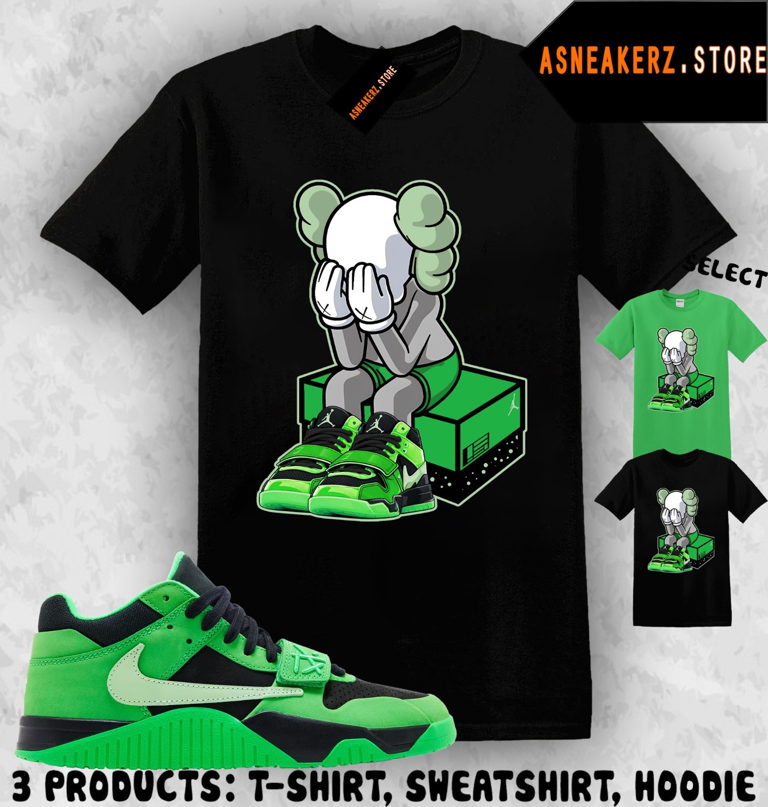 Tee Shirt Matching Travis Scott Jumpman Jack Green Spark Match Sneaker Kawsone gallery